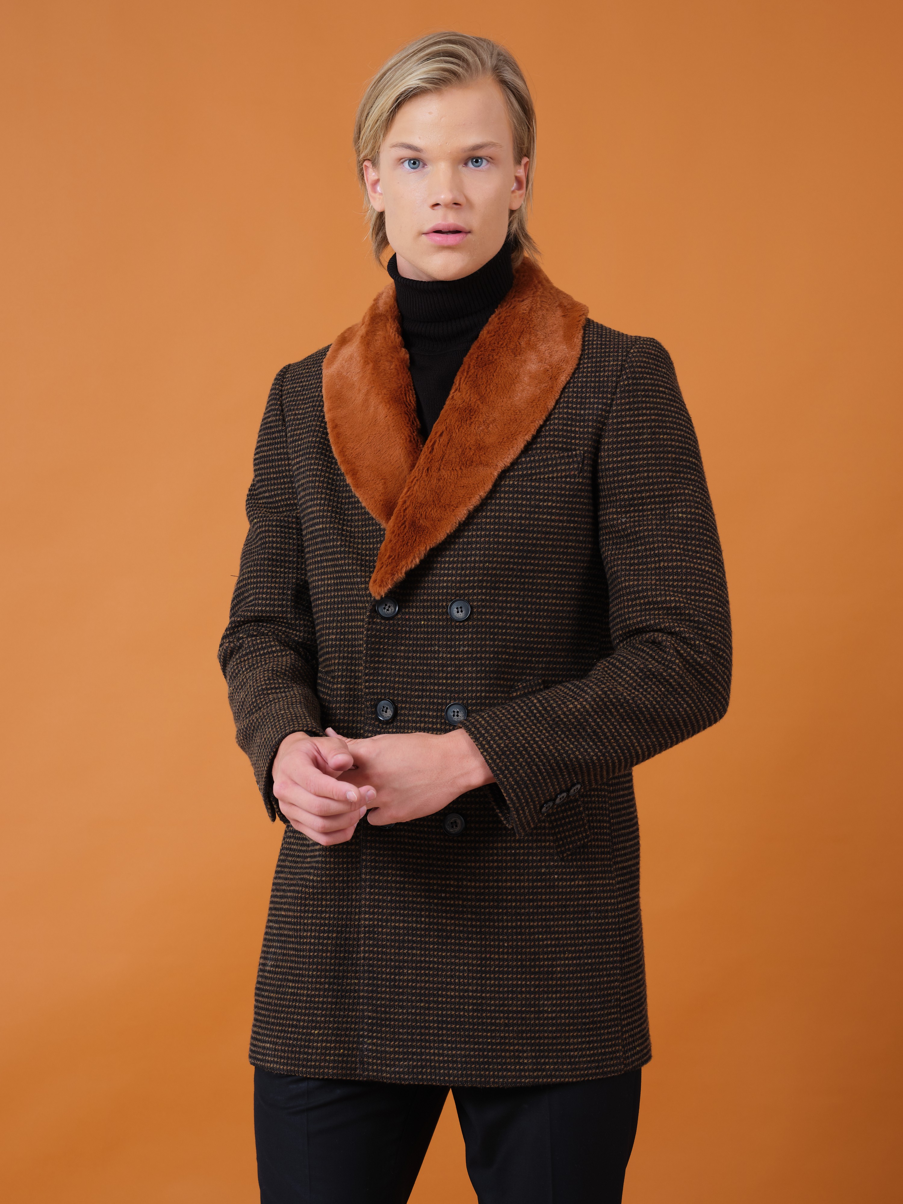 Mehmet Emin Teke Men's Wear Coat Dark Brown Dot