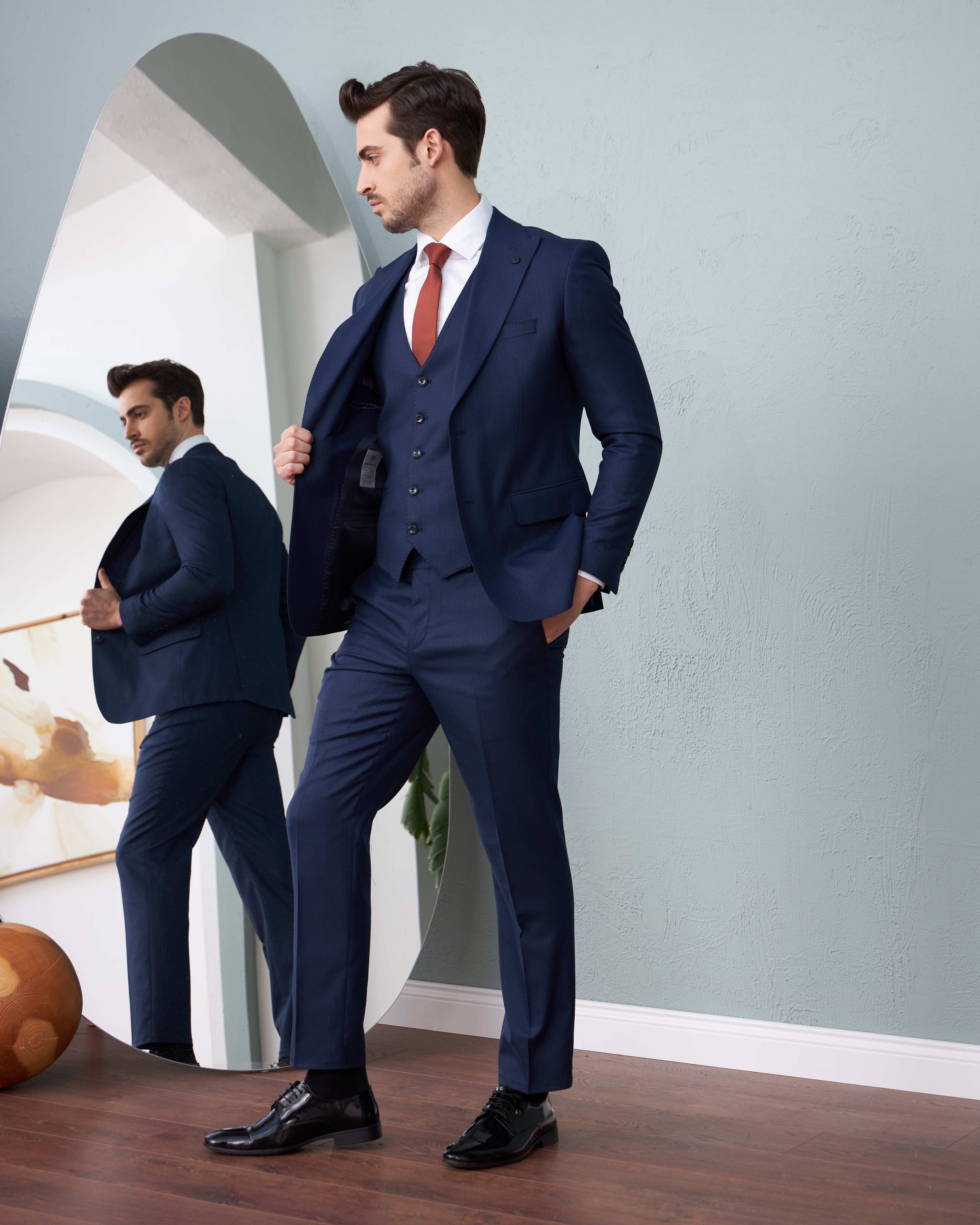 Mehmet Emin Teke Men's Wear Blue striped 3 -suit suits