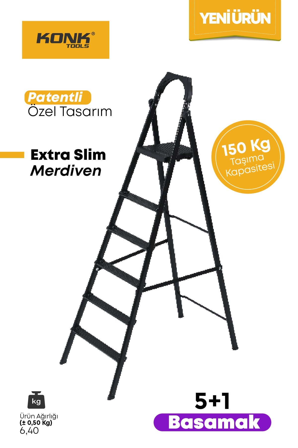 Extra Süper Slim Siyah Merdiven 5+1 Metal Basamaklı Vera5