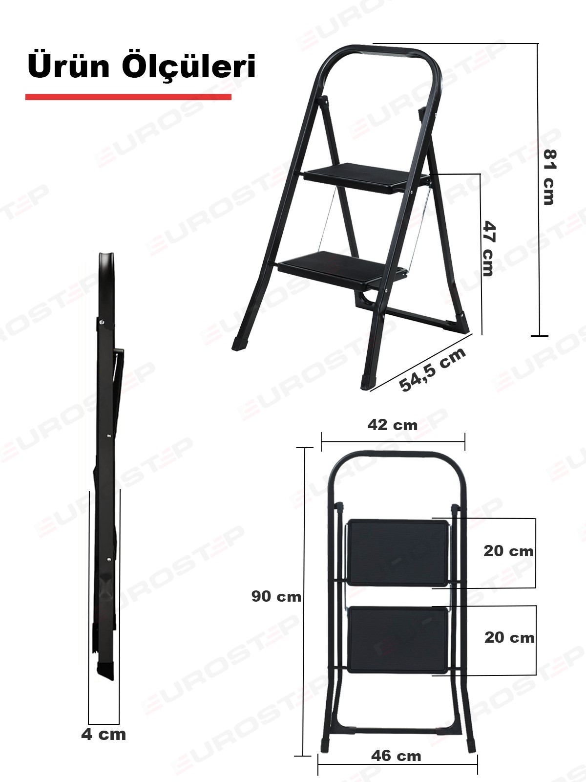 2 Basamak Siyah Merdiven Geniş Basamaklı MiniTower, MT2