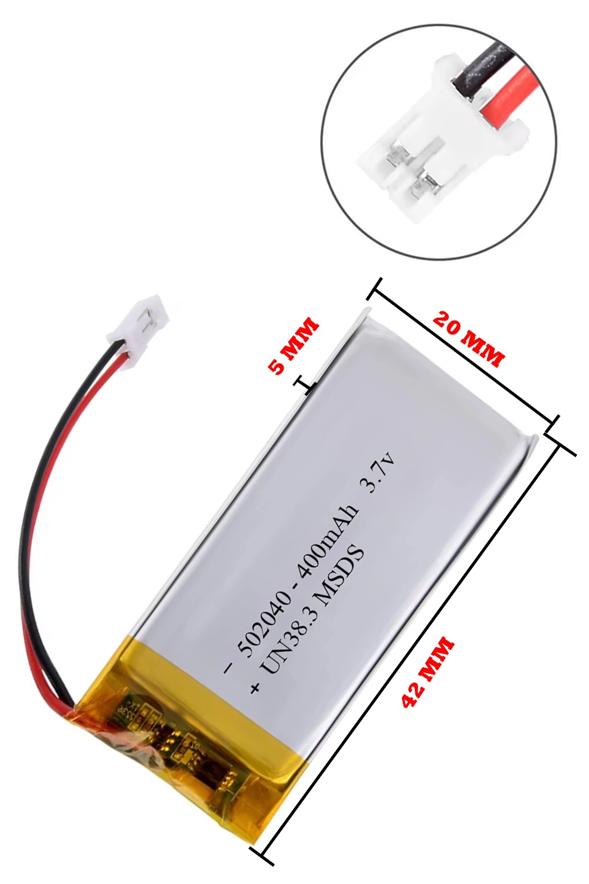 502040 3.7 Volt 400 Mah Lityum Polimer Pil