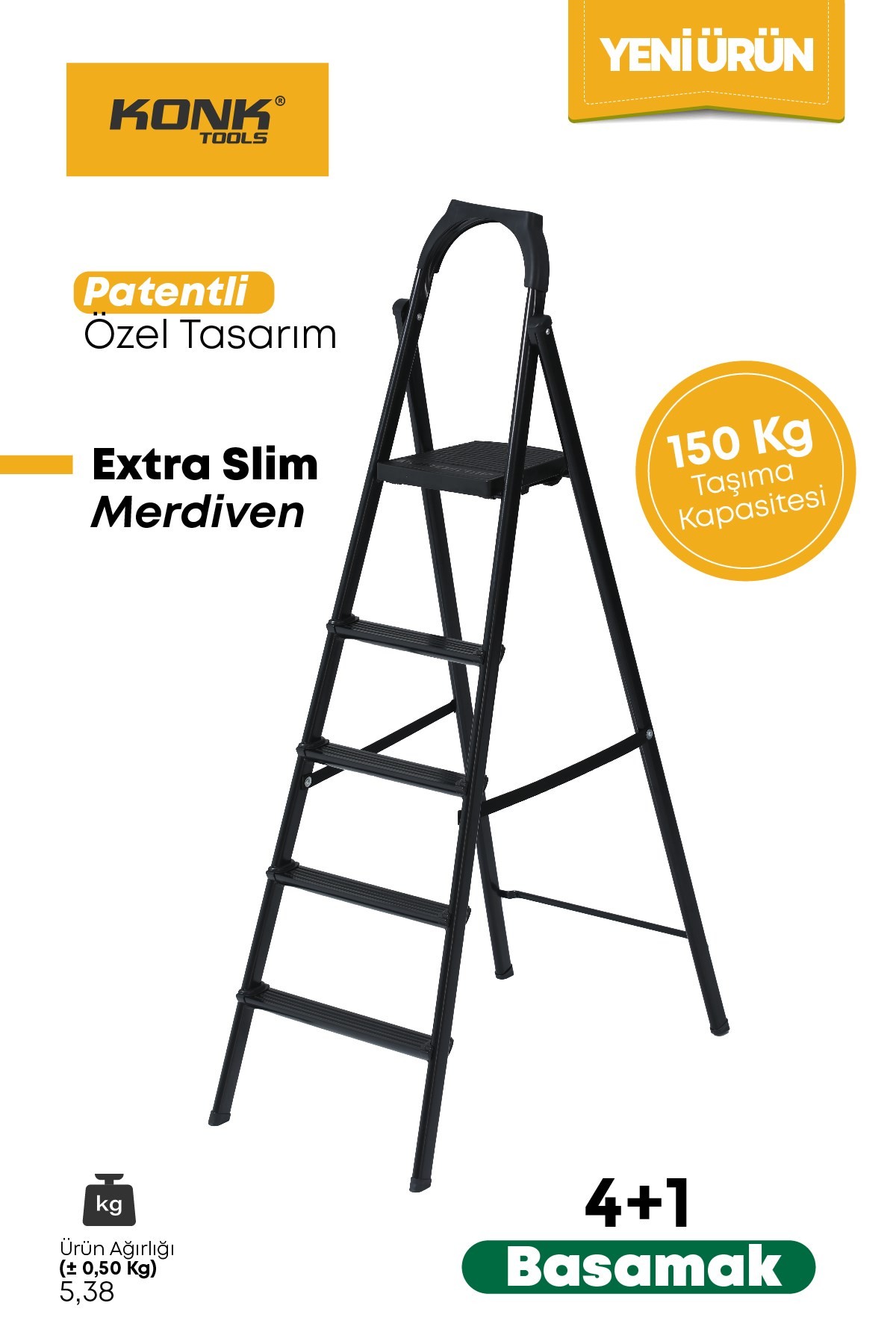 Extra Süper Slim Siyah Merdiven 4+1 Metal Basamaklı Vera4