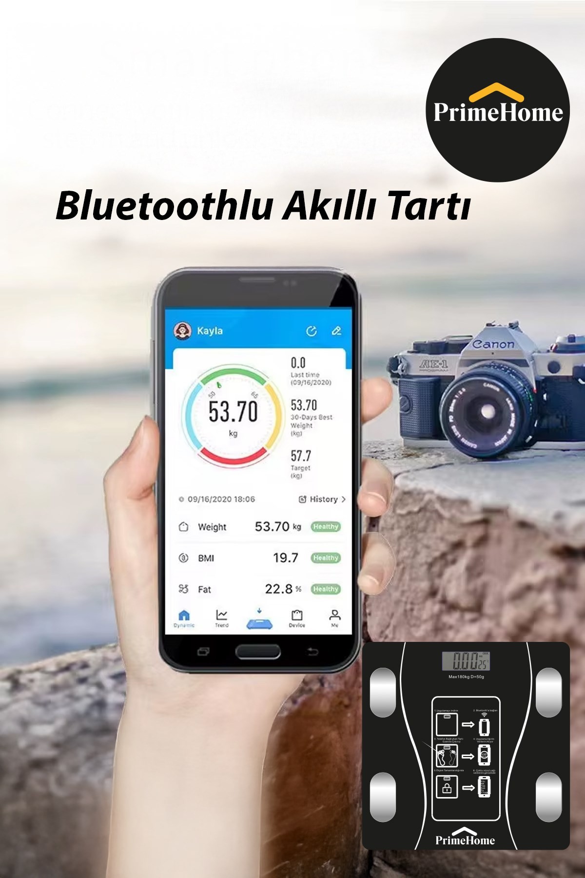 Dijital Baskül Yağ Su Kas Vücut Kitle Endeksi Kilo Ölçer Tartı Siyah