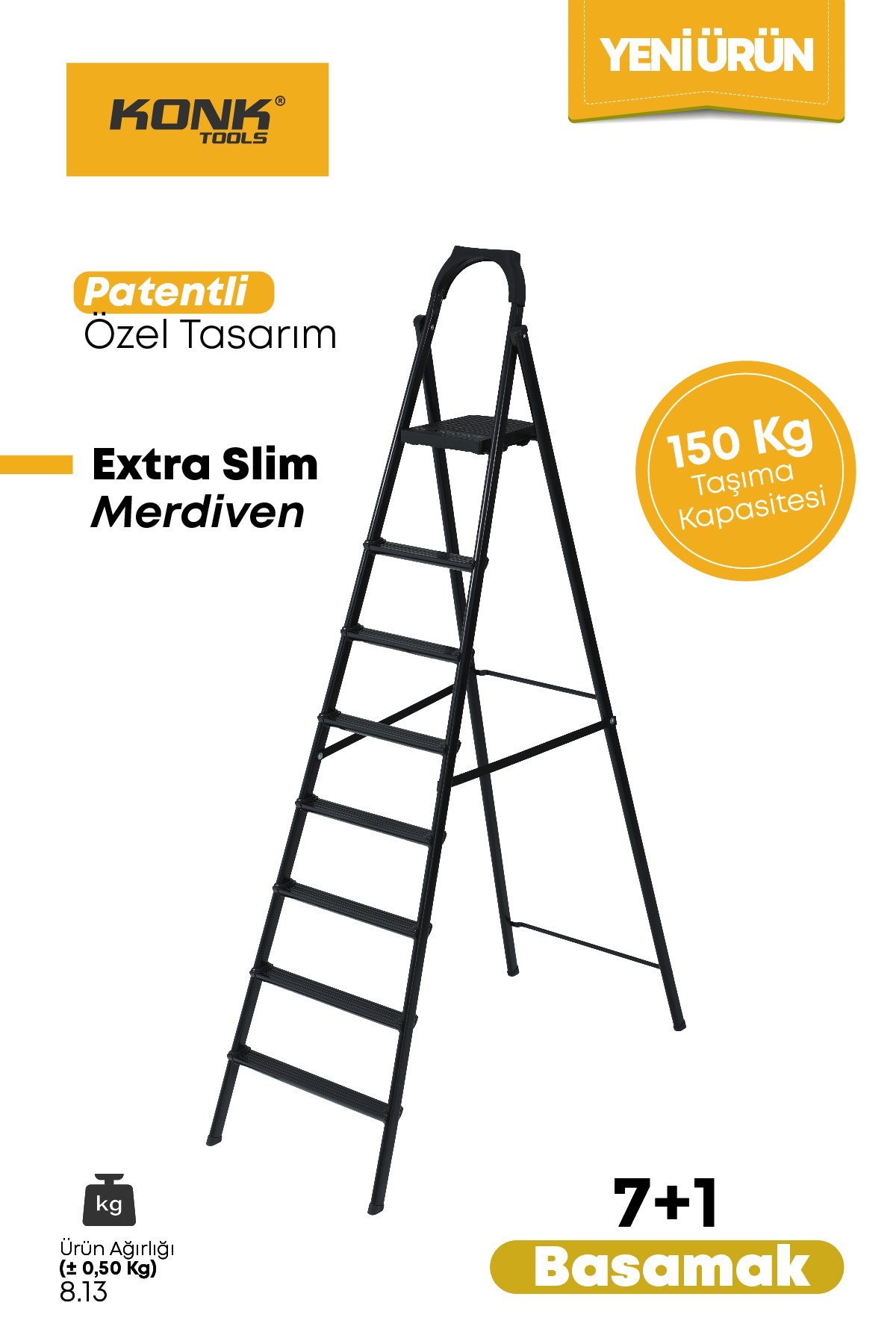 Extra Süper Slim Siyah Merdiven 7+1 Metal Basamaklı Vera7