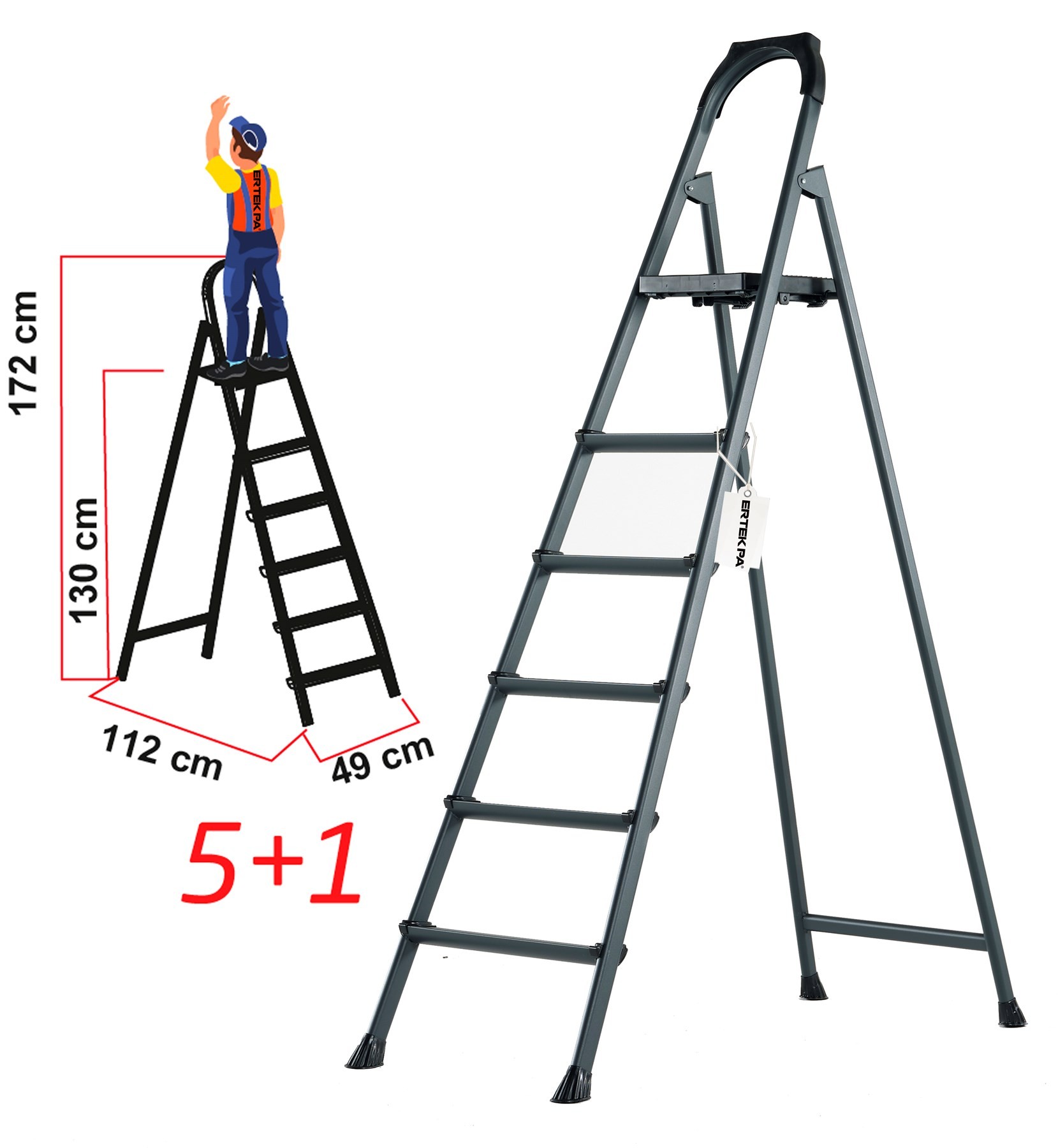 Leo Antrasit Merdiven 5+1 Metal Basamaklı, LEOA5