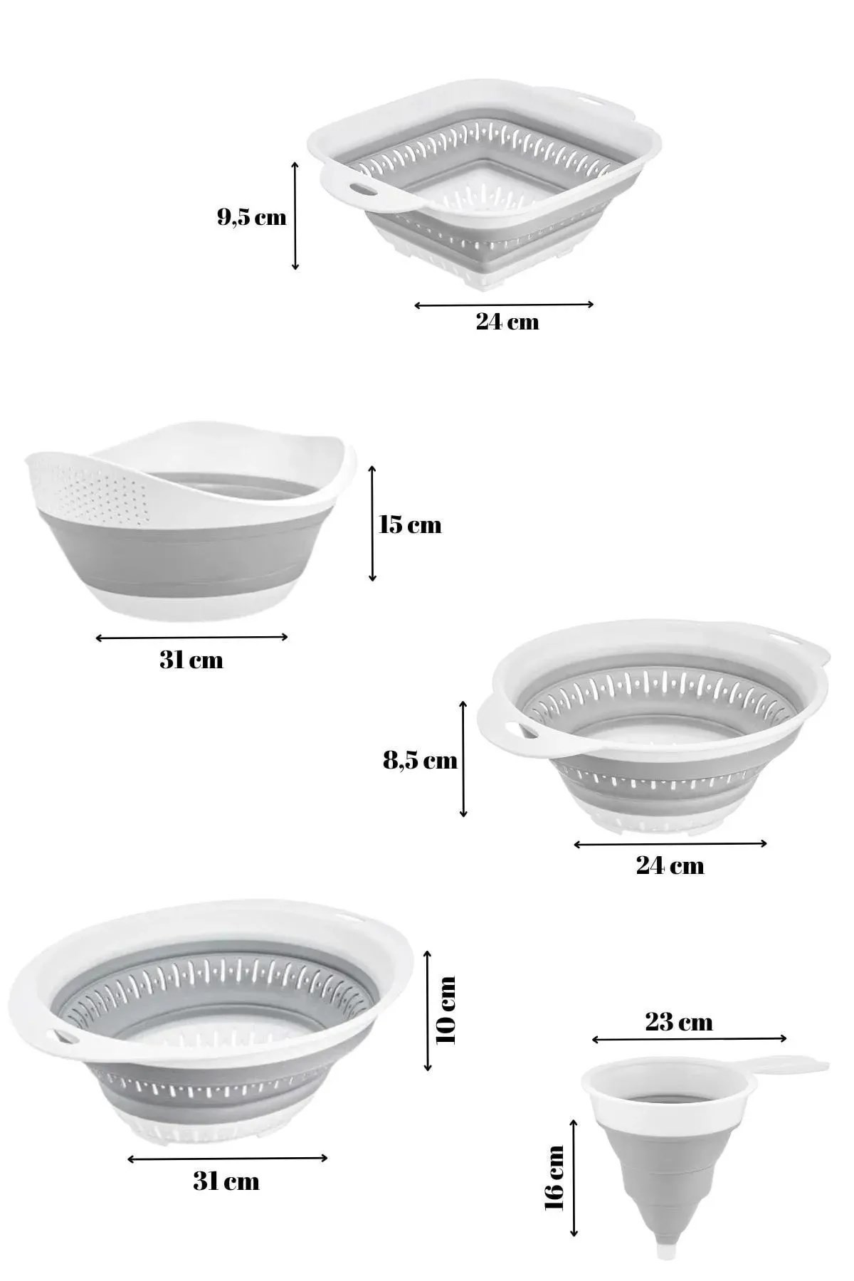 5'lı Set Akordiyon Katlanır Süzgeç Seti - Katlanır Çeyiz Seti  AK696 695 697 726 701