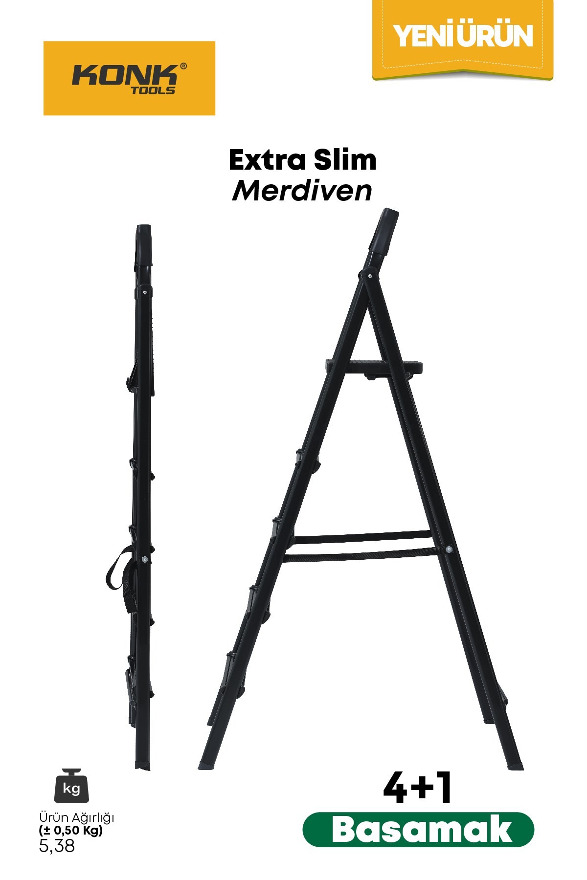 Extra Süper Slim Siyah Merdiven 4+1 Metal Basamaklı Vera4