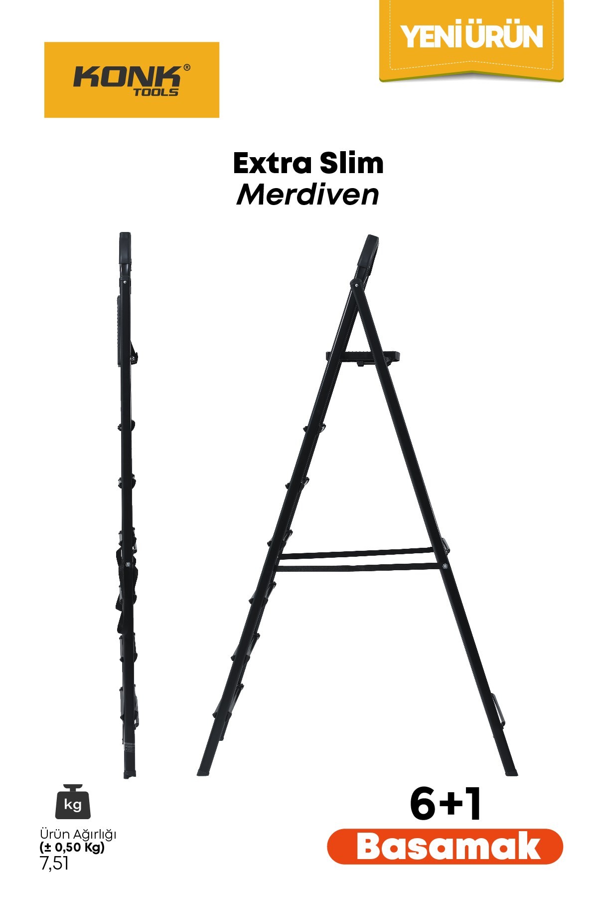 Extra Süper Slim Siyah Merdiven 6+1 Metal Basamaklı Vera6