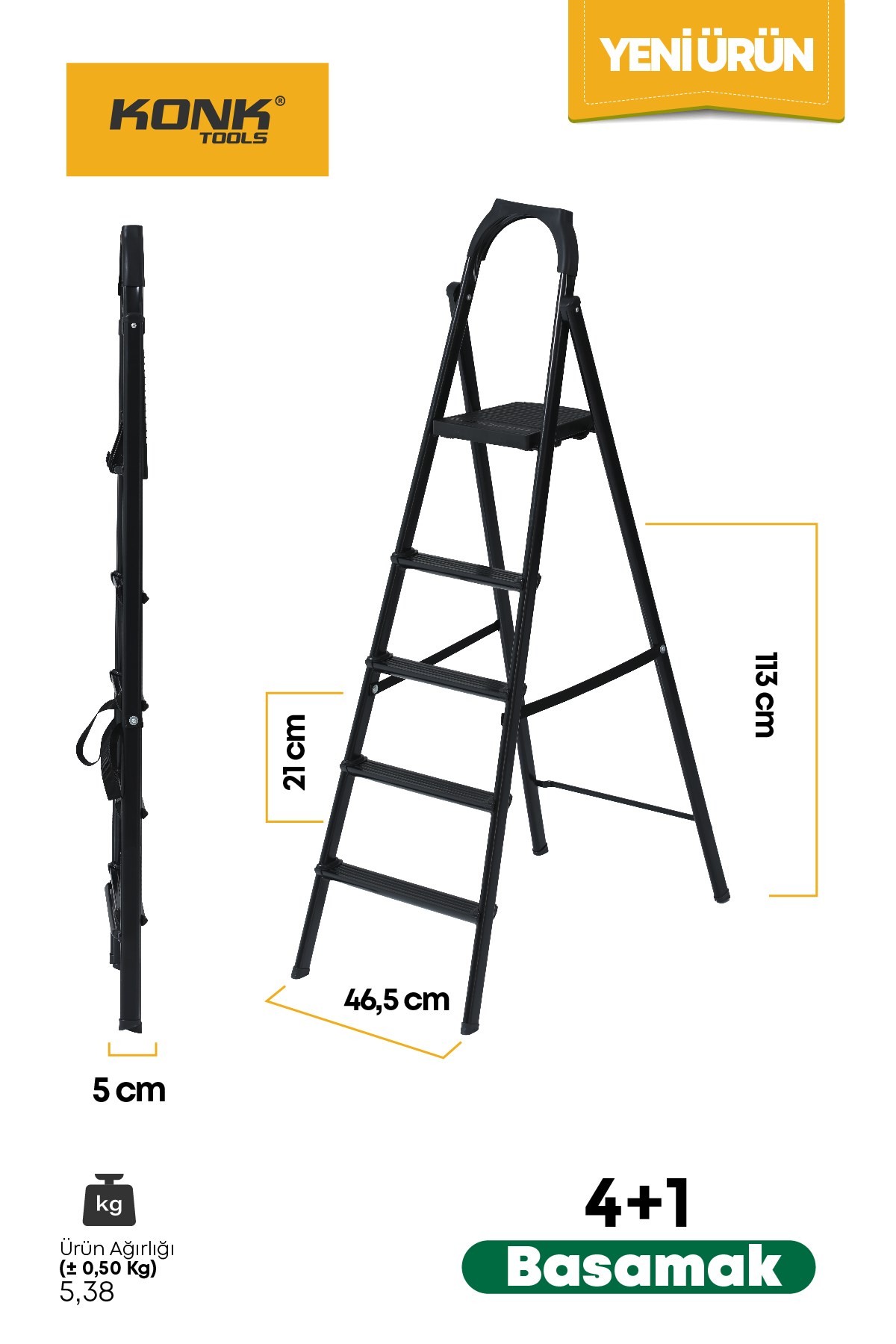 Extra Süper Slim Siyah Merdiven 4+1 Metal Basamaklı Vera4