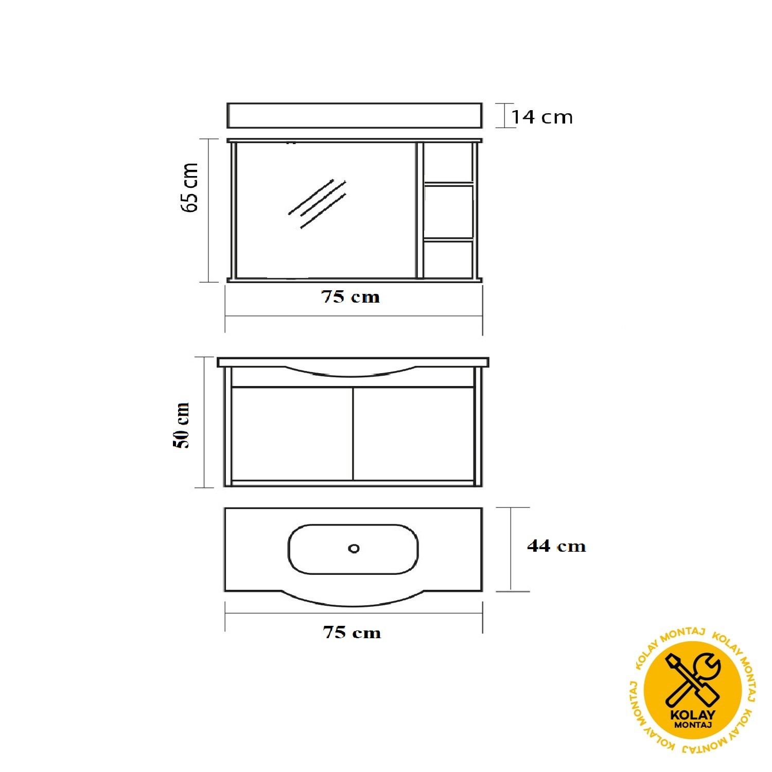 Galata Banyo Dolabı Takımı  75 Cm Antrasit, GL001