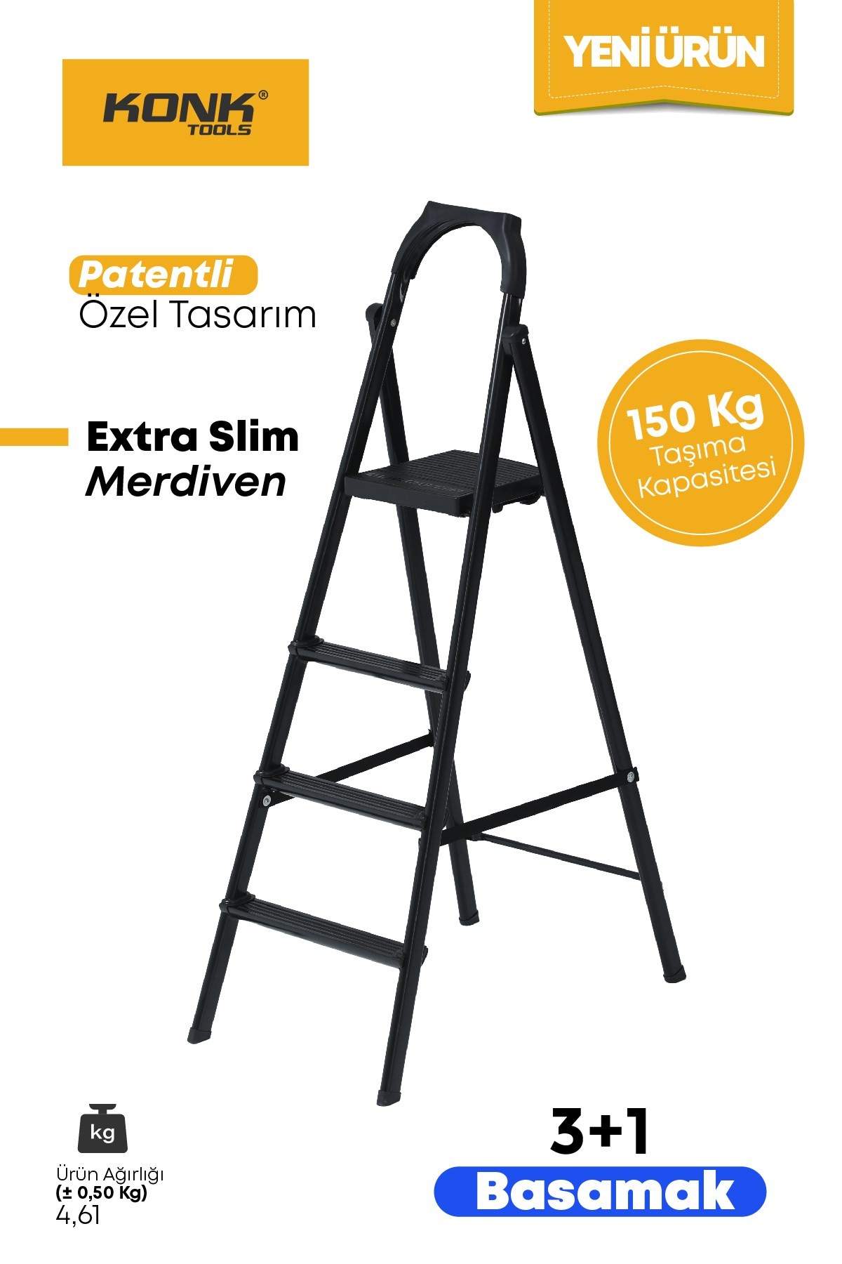 Extra Süper Slim Siyah Merdiven 3+1 Metal Basamaklı Vera3