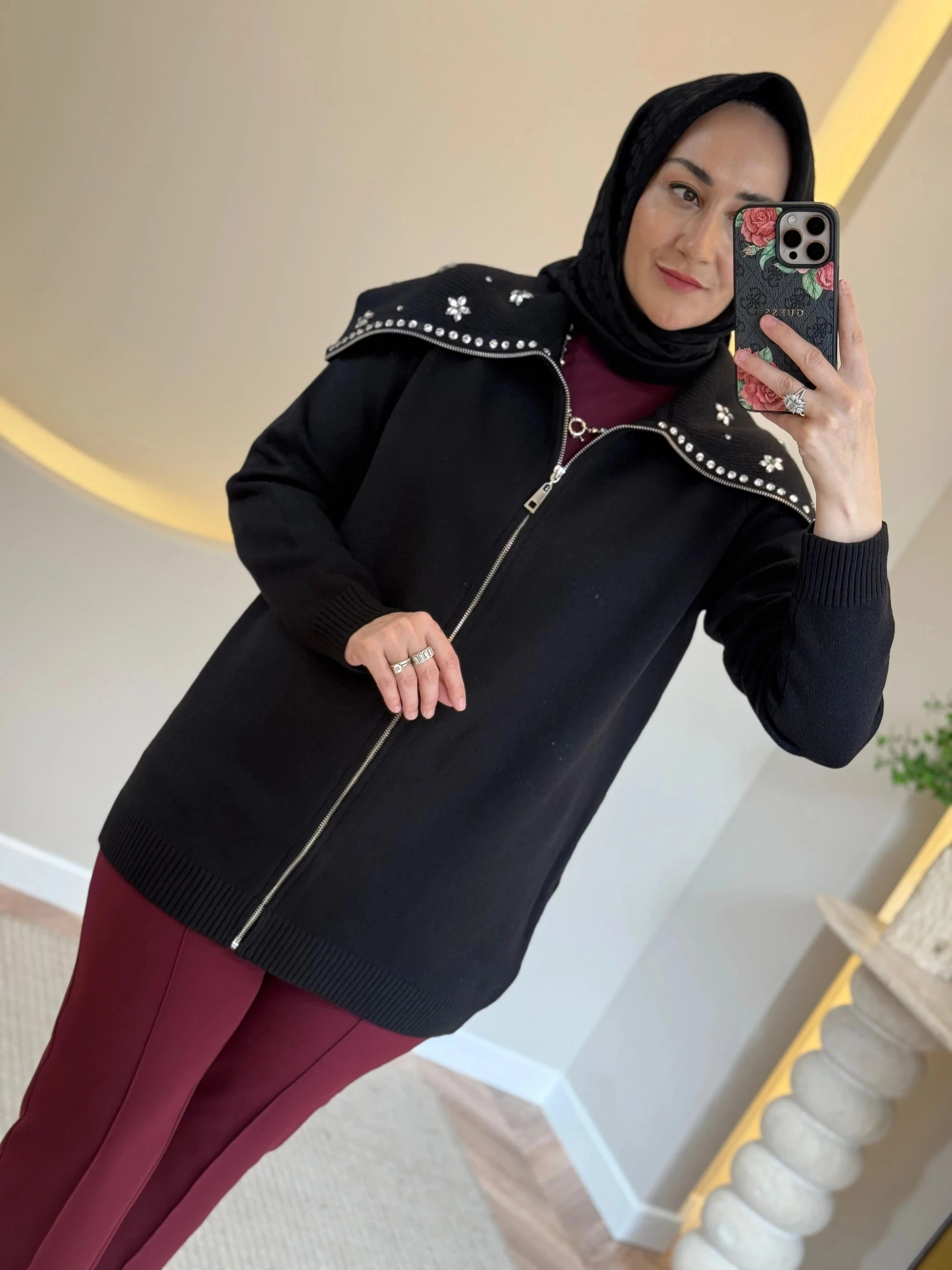 Tığ Triko Denizci Yaka Taşlı Hırka