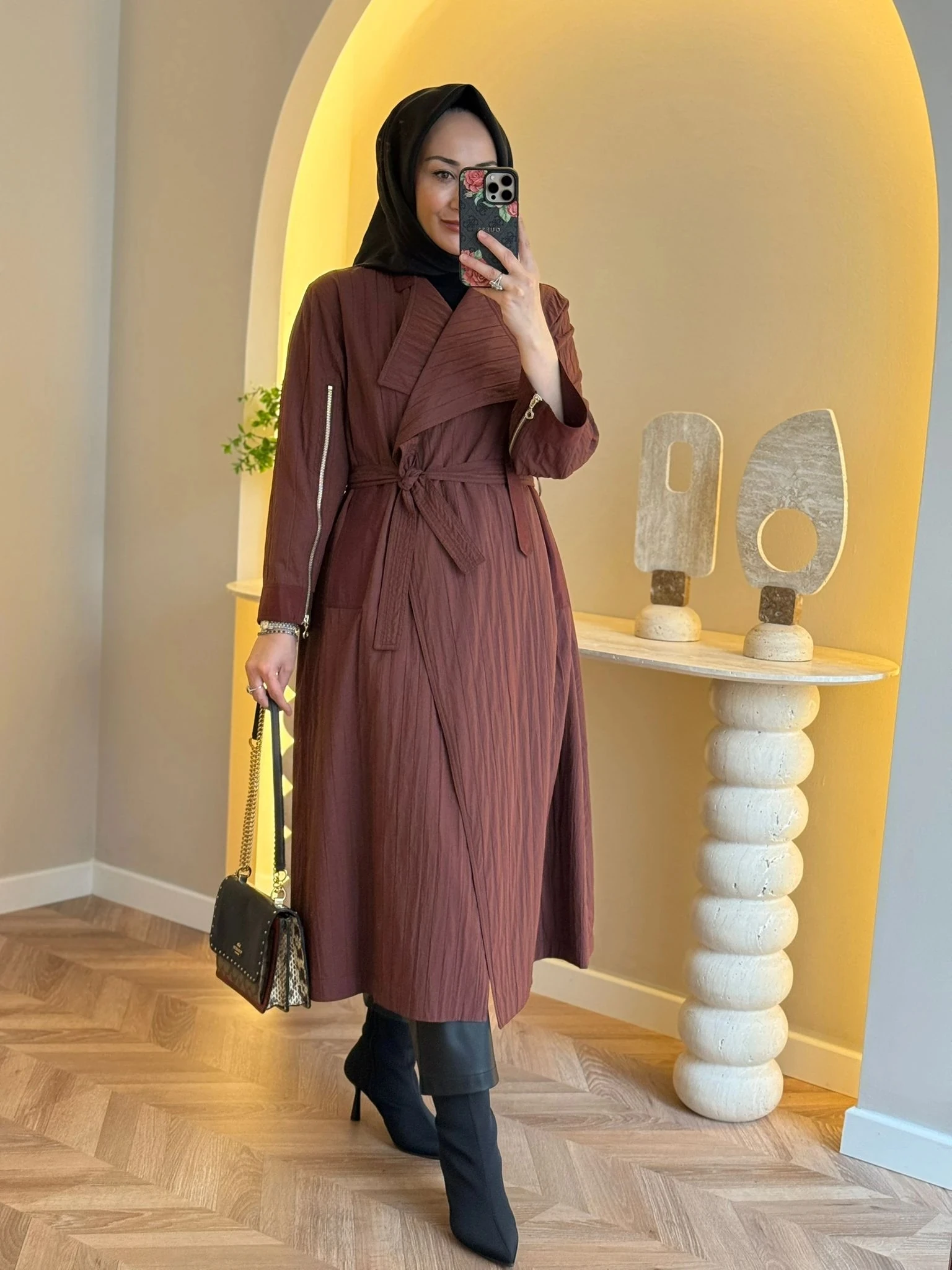 Ghisa Kol Fermuar Detaylı Kap - Taba