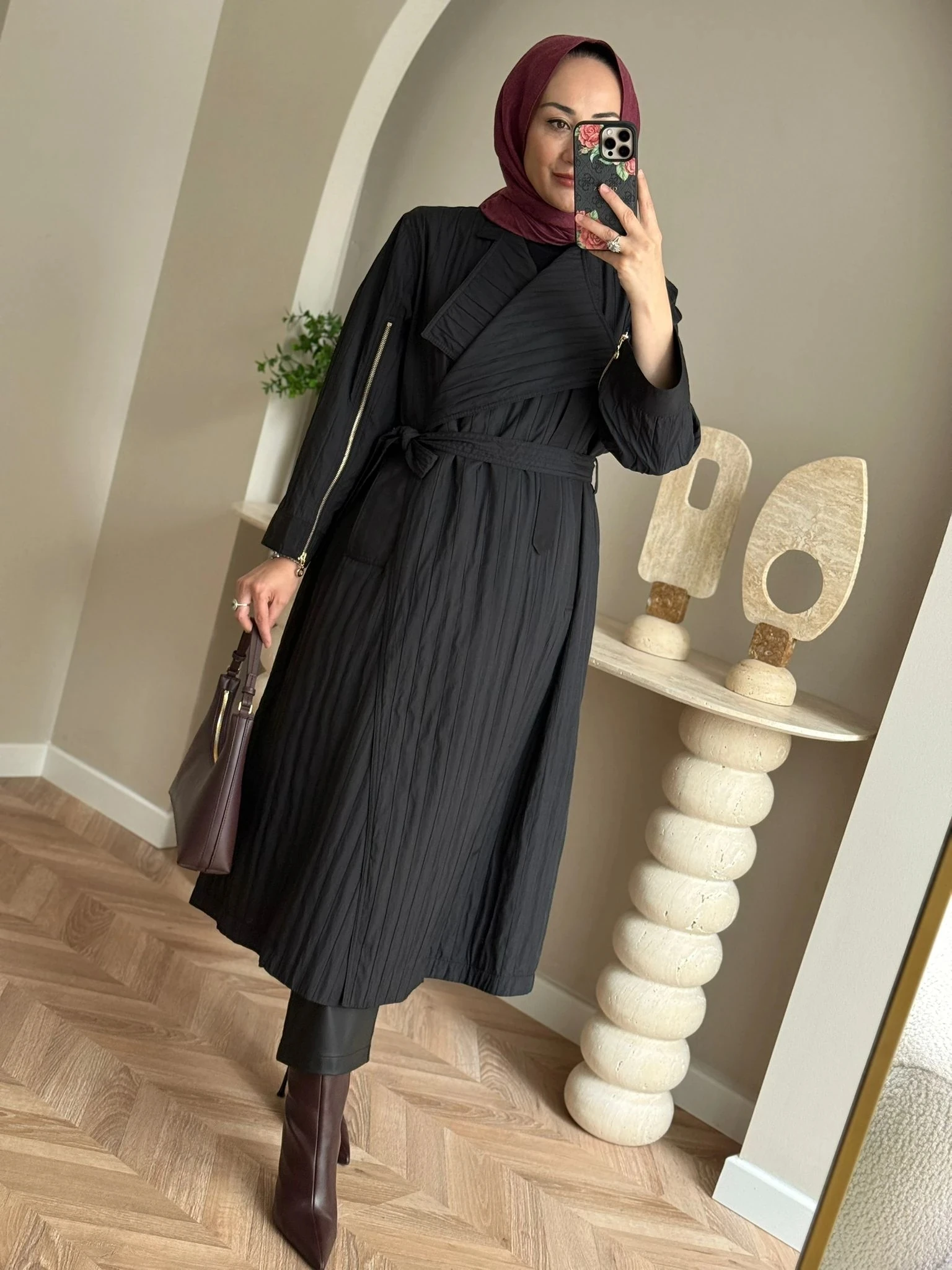 Ghisa Kol Fermuar Detaylı Kap - Siyah