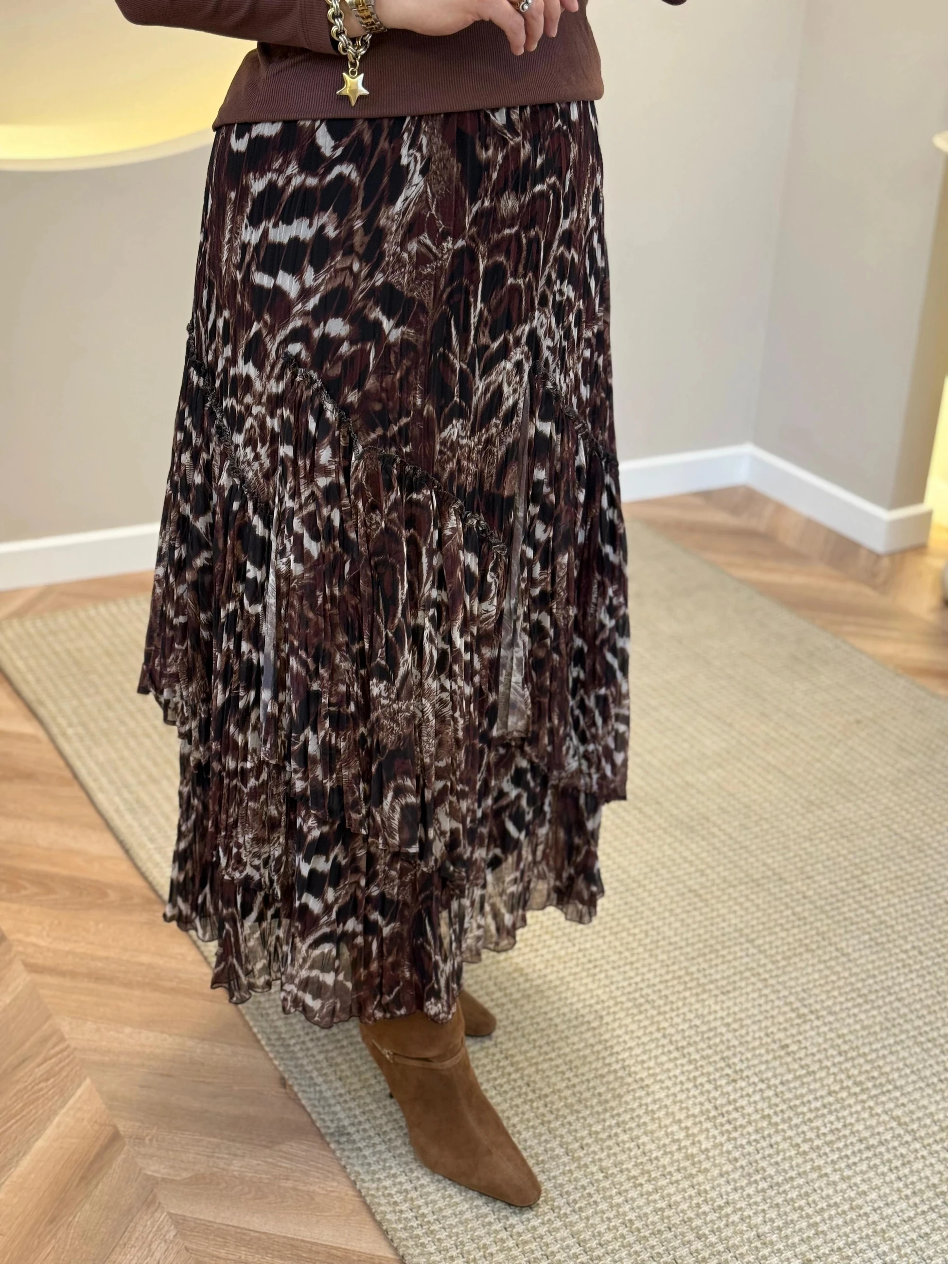 Sentez Viola Leopar Etek - Kahverengi