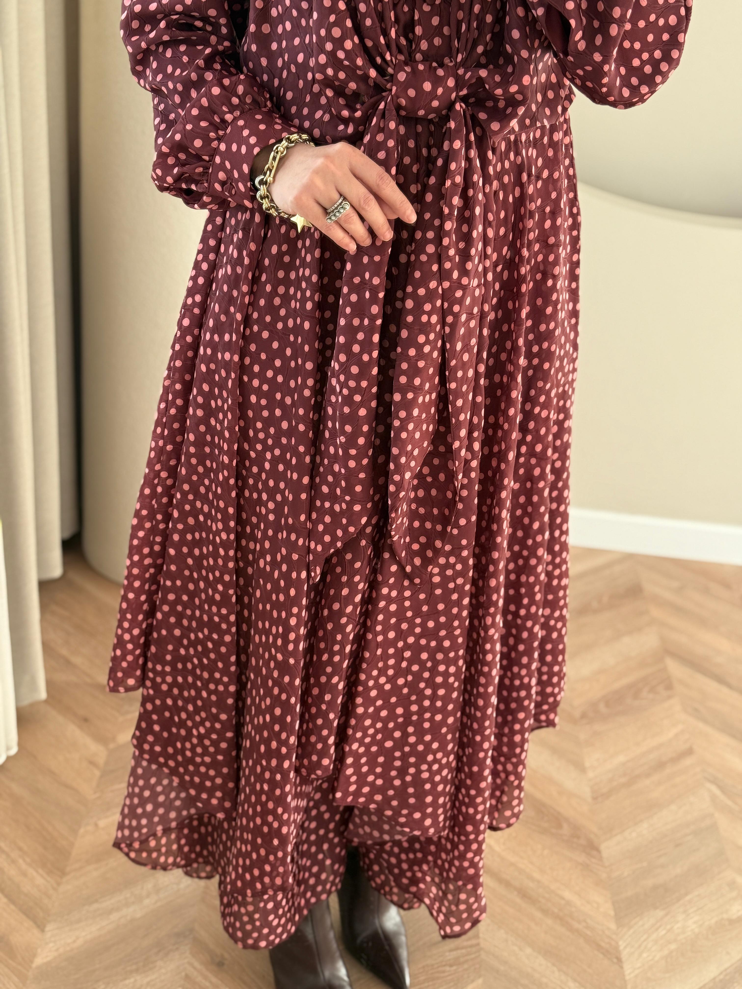 Kahma Puantiyeli Elbise- Bordo
