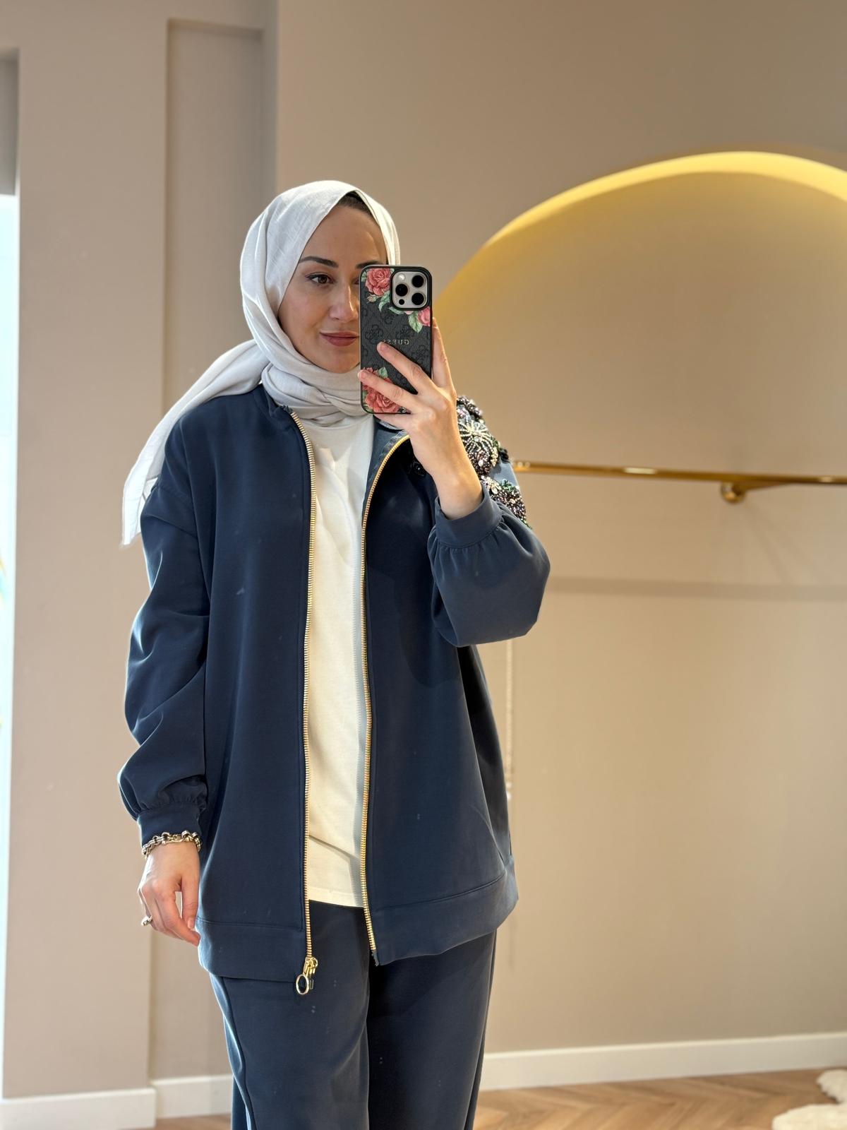 Ghisa Tek Omuz İşlemeli Pantolon Takım - Petrol