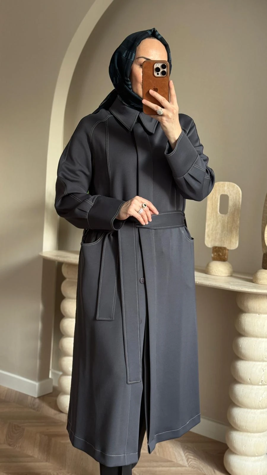 Qeffa Scuba Kumaş Pardesü-Antrasit