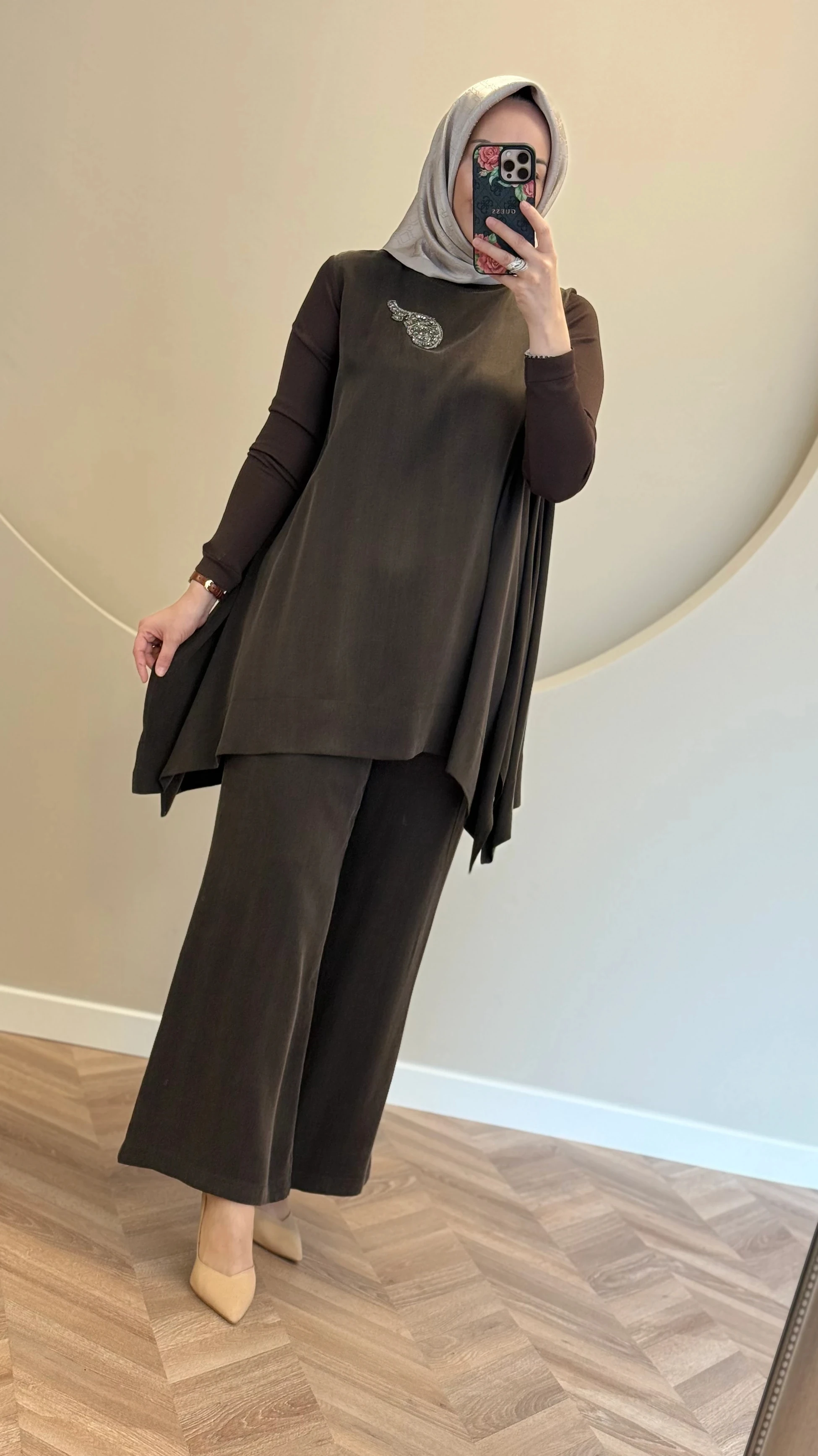 Nuss triko detaylı cupra takım - Kahverengi