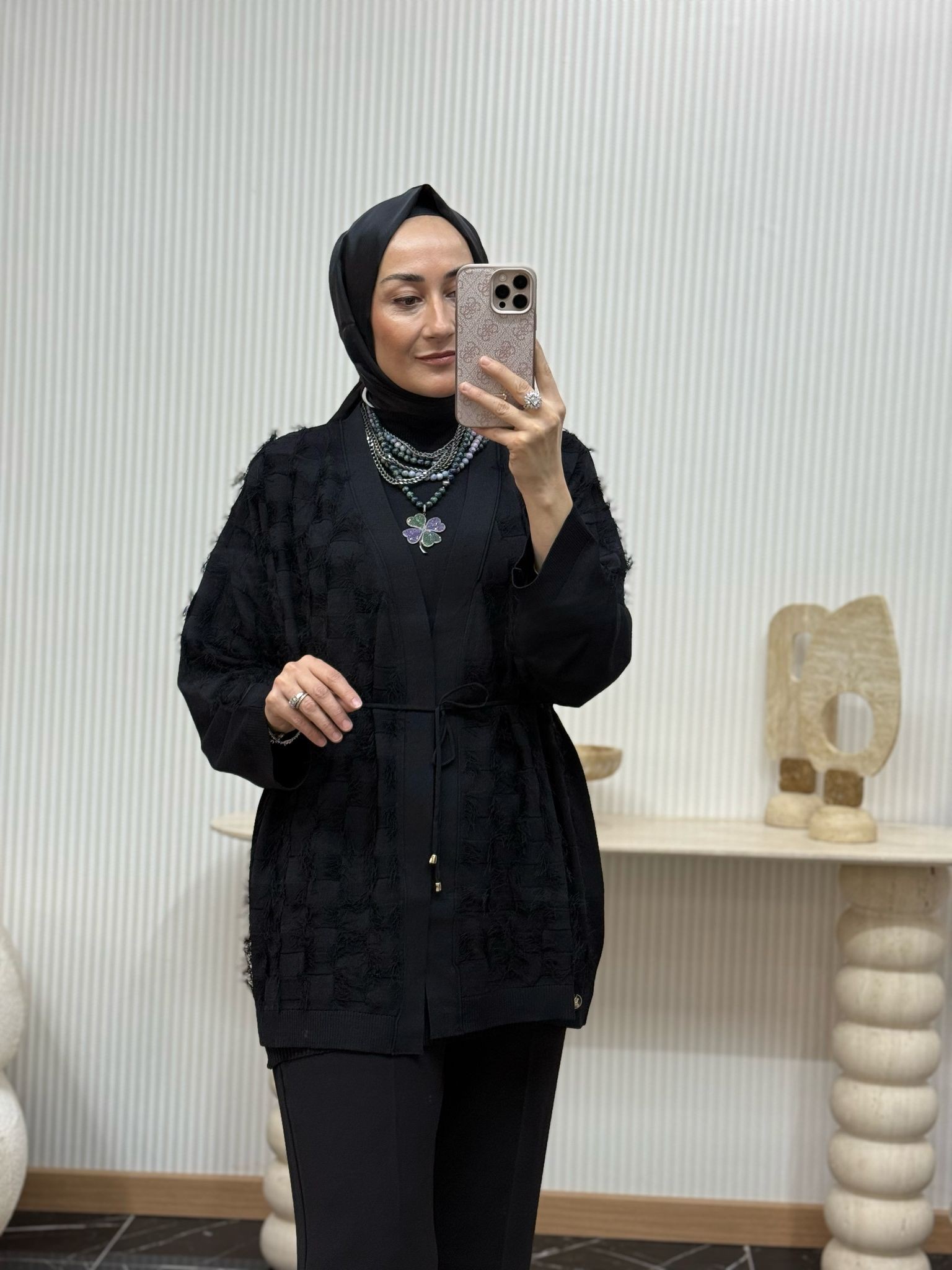 Beli Bağlamalı Kırçıllı Hırka