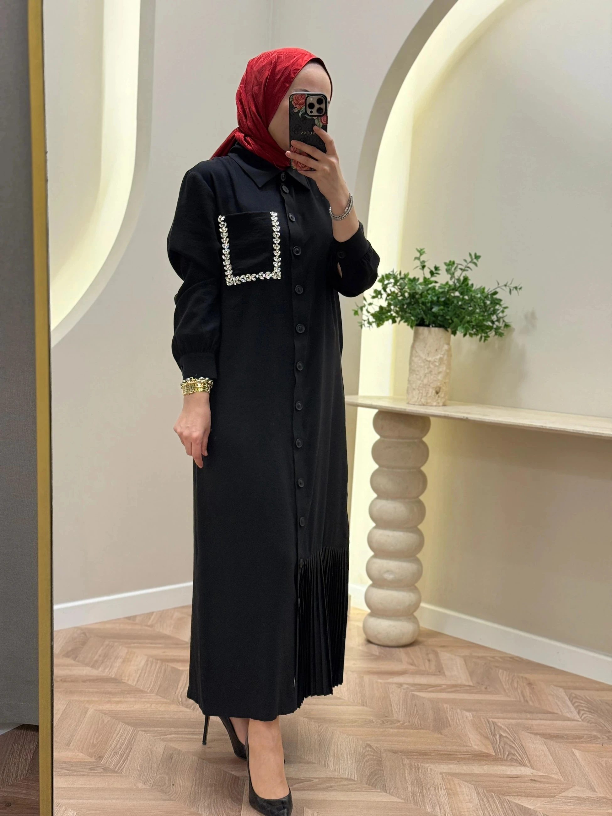 Lonbelon Bm Cep Taş Detaylı Elbise - Siyah