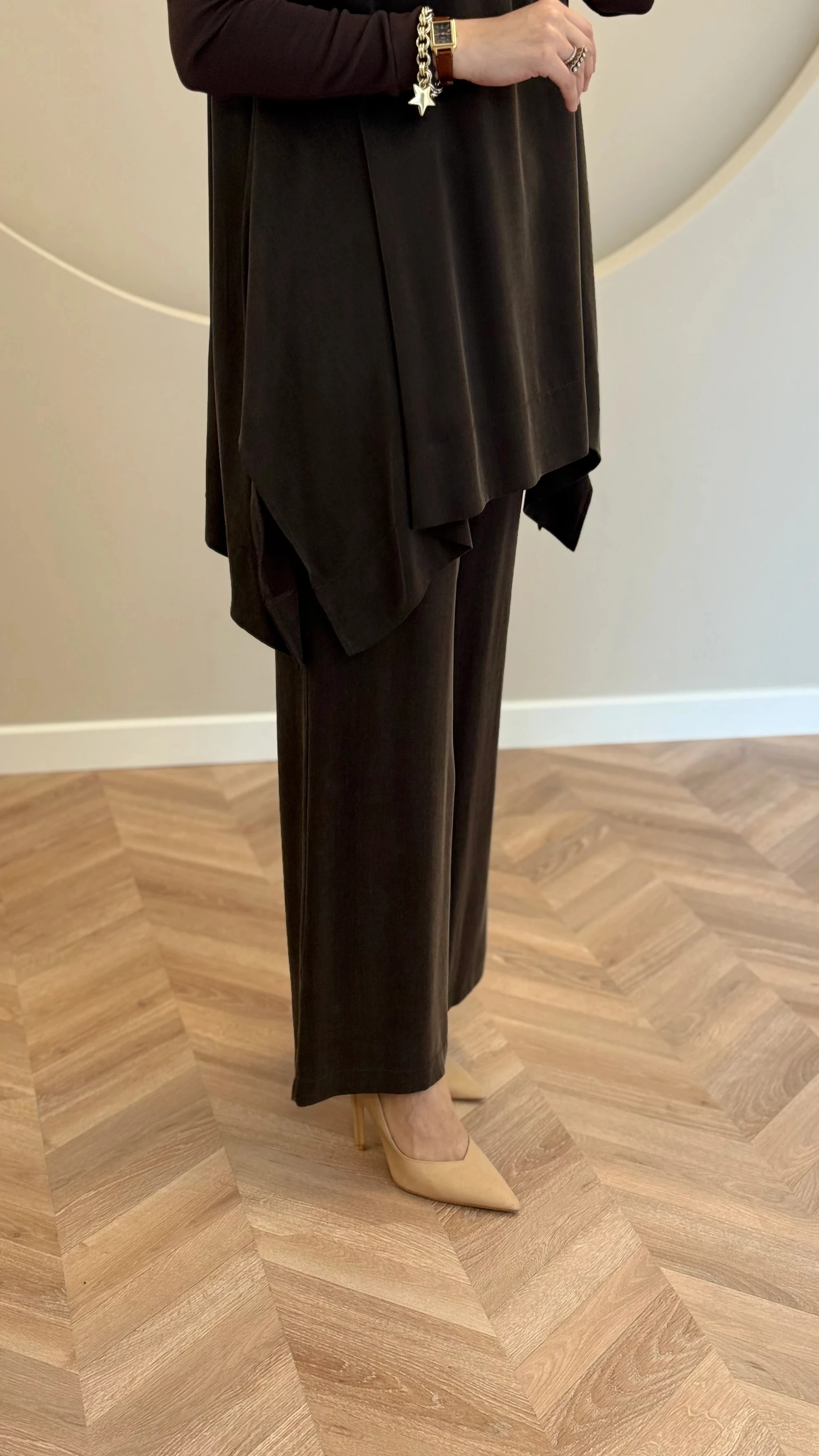 Nuss triko detaylı cupra takım - Kahverengi