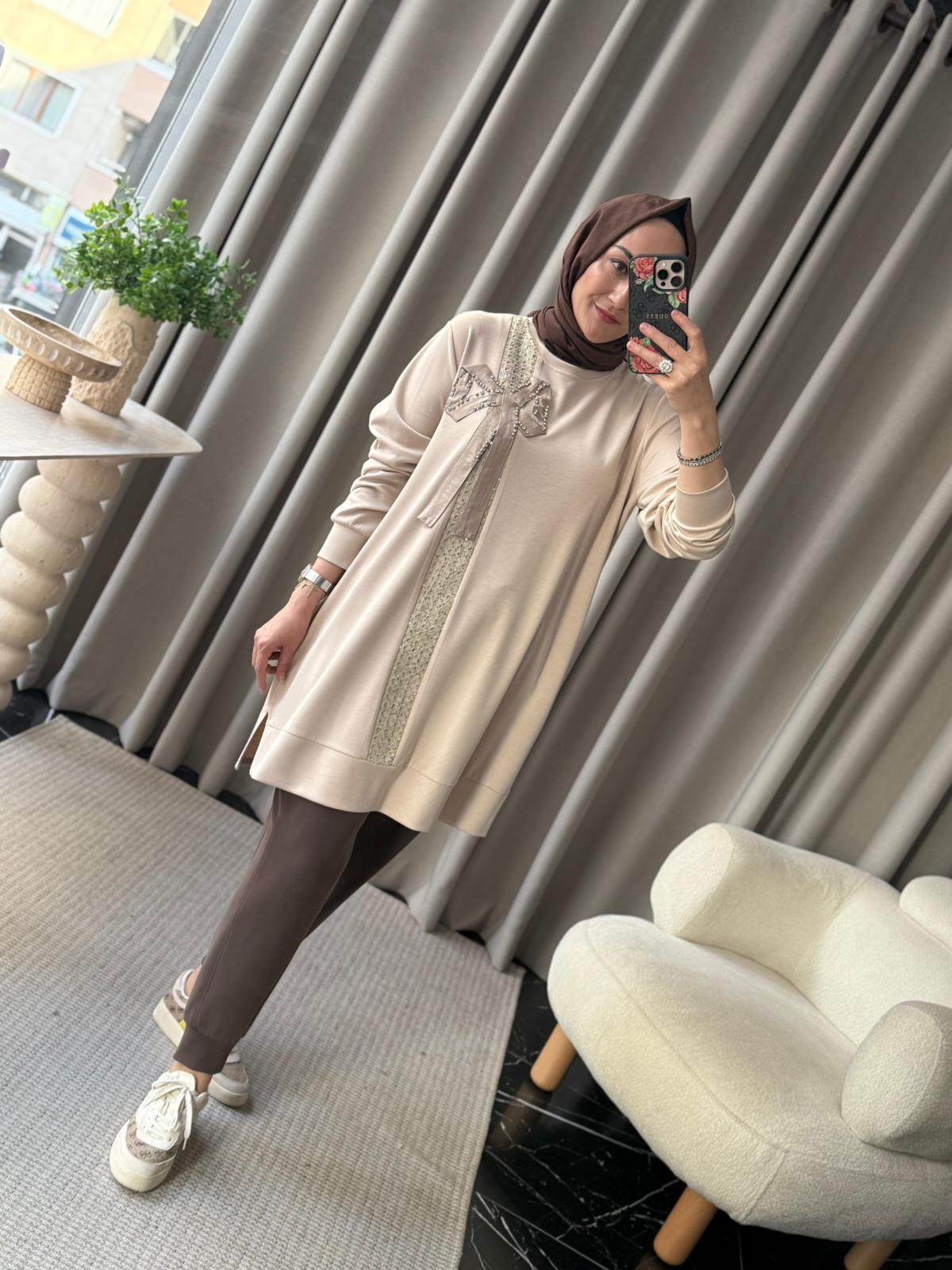 Fuat Gürşen Fiyonk Detay Tunik - Bej