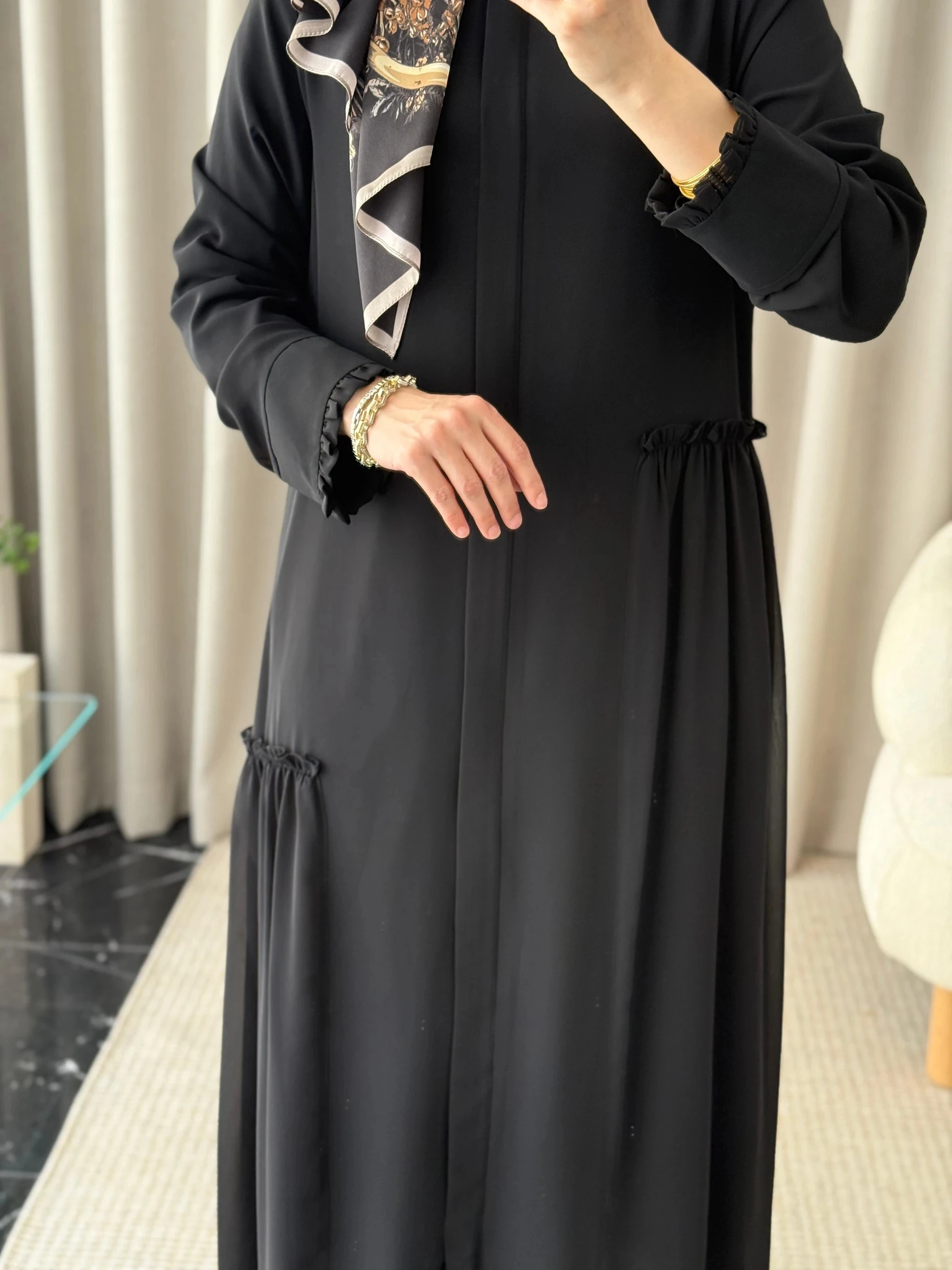 Qeffa Büzgülü Ferace - Siyah