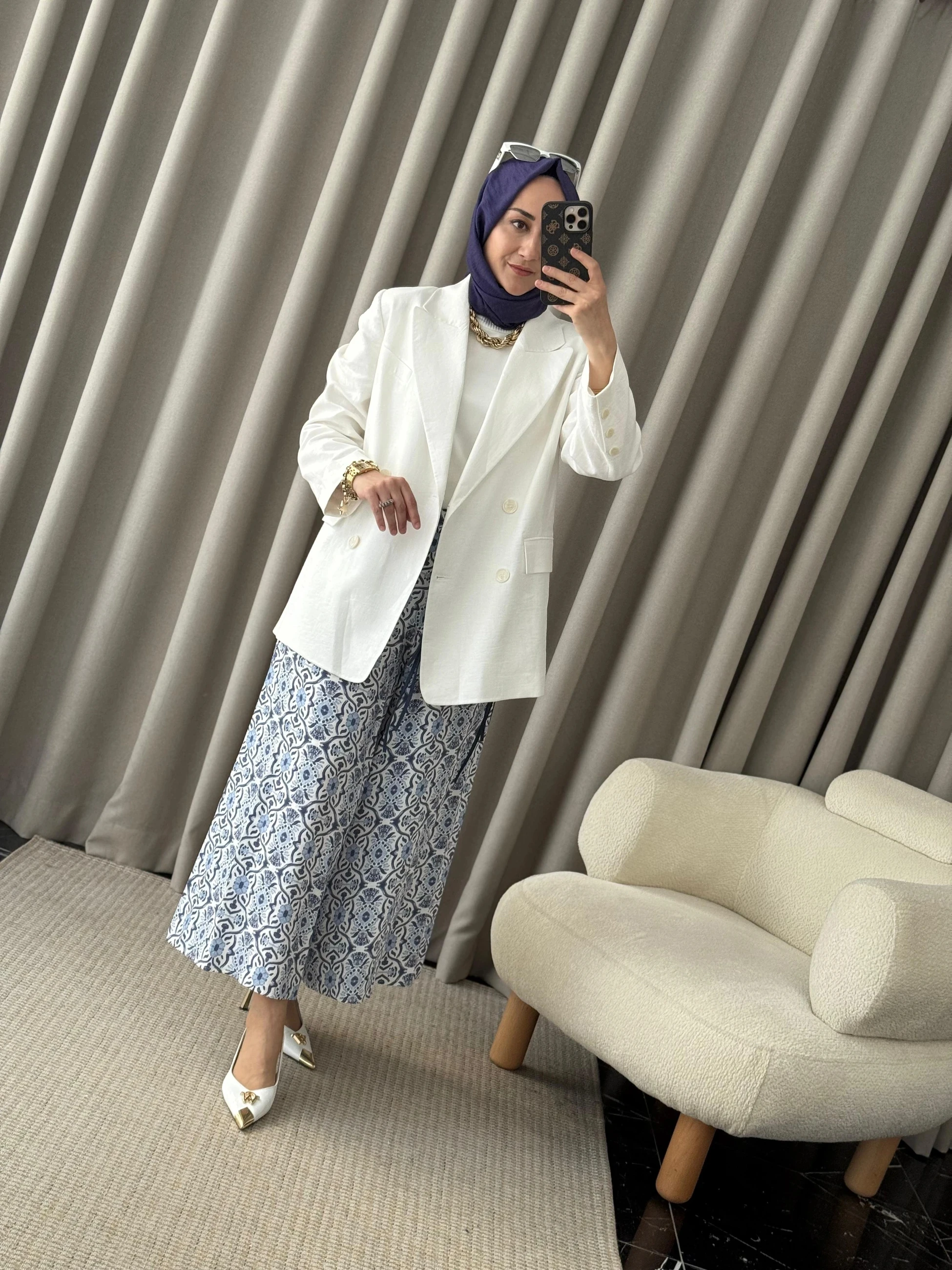 Kahma Desenli Pantolon - Mavi