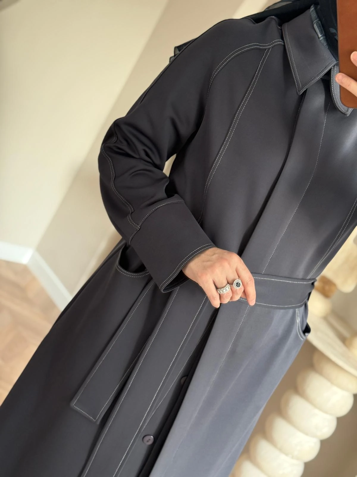 Qeffa Scuba Kumaş Pardesü-Antrasit