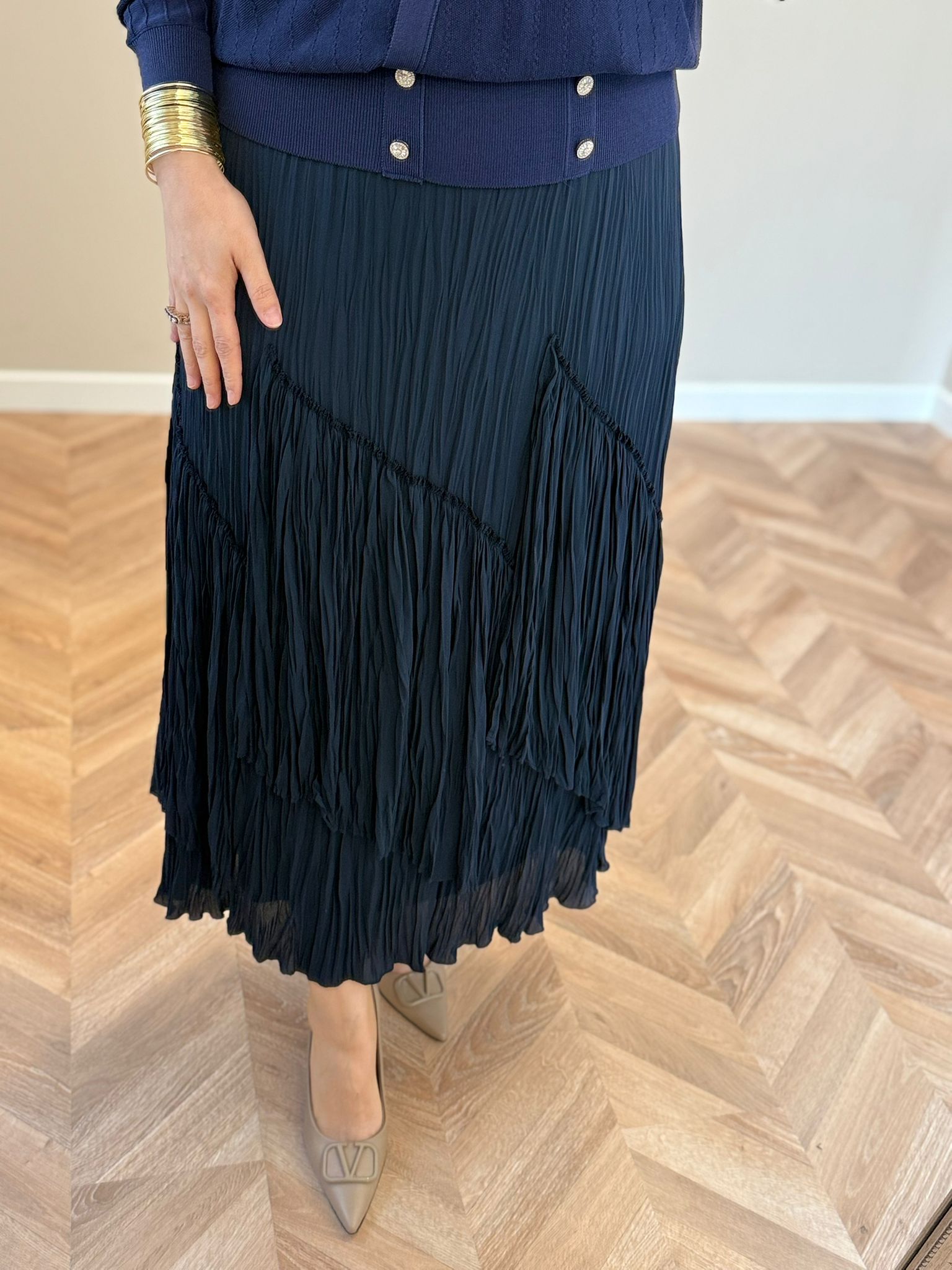 Sentez Viola Parçalı Kırıştırma Etek - Lacivert