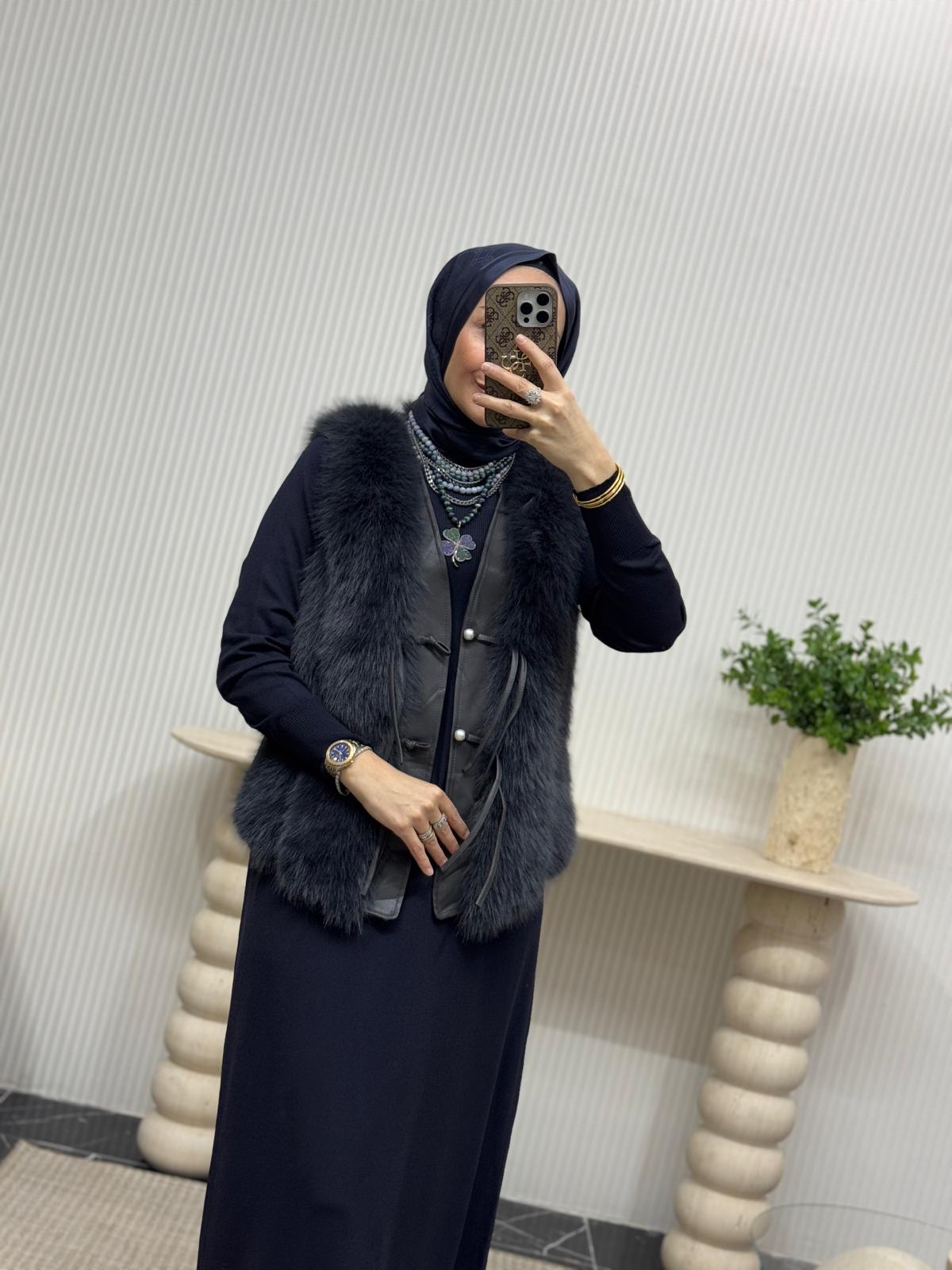 İthal Kürk Yelek  - Siyah