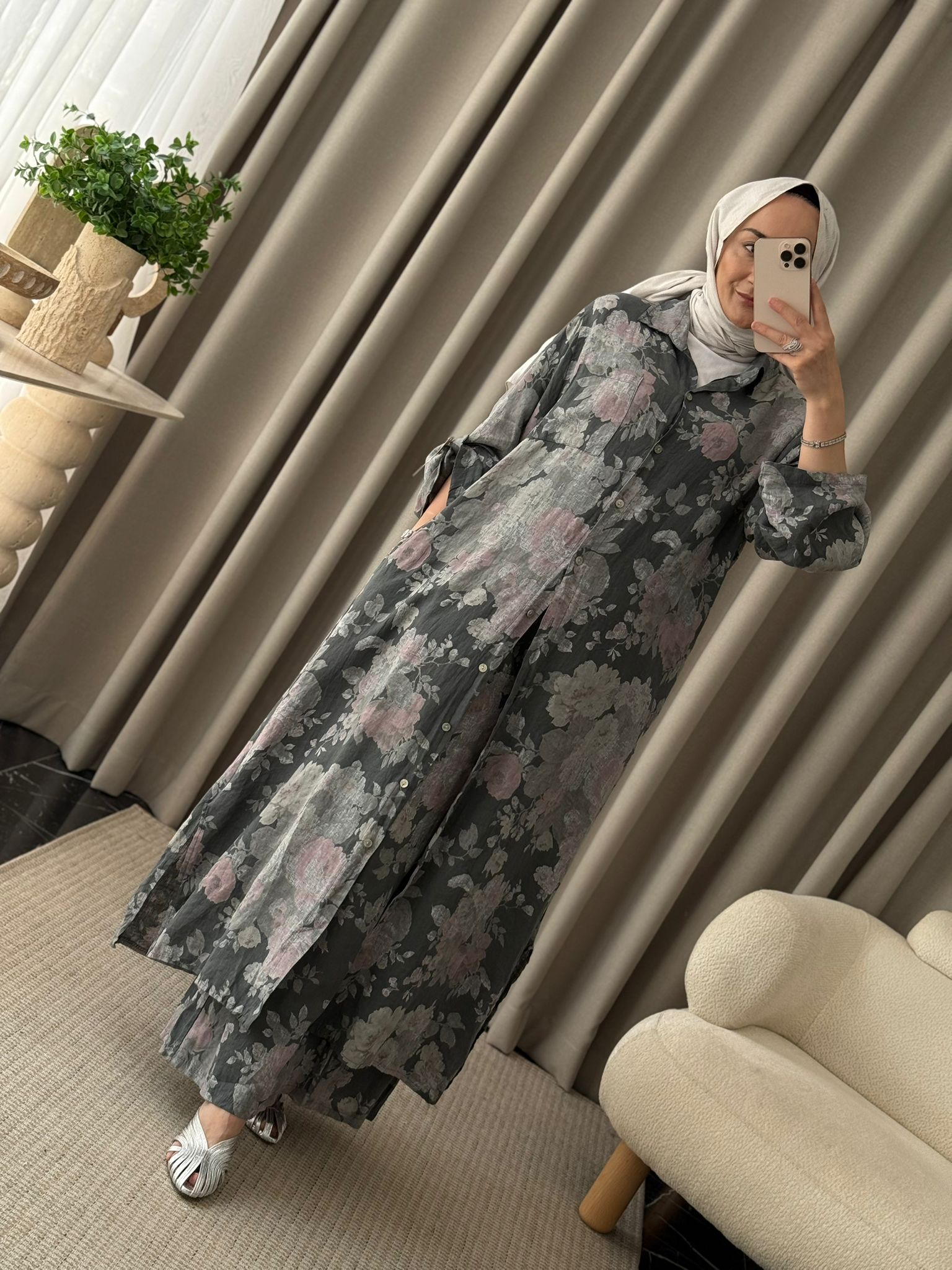 İthal Keten İkili Takım - Gri