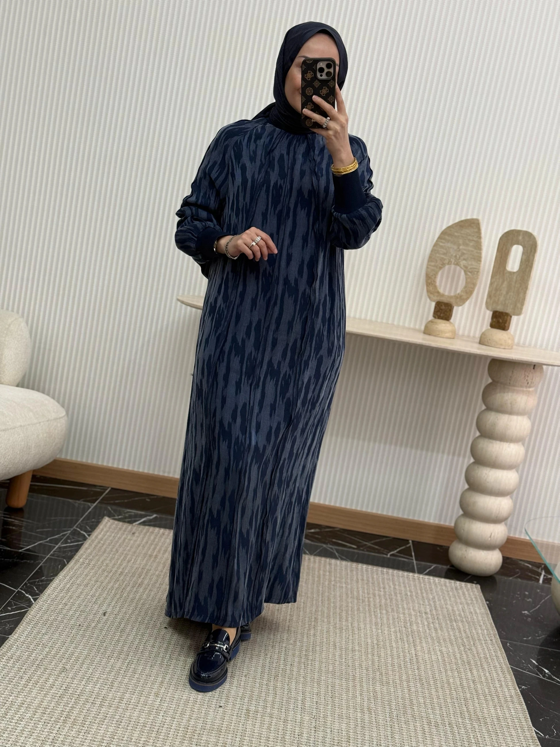 Qmash Desenli Elbise - Lacivert