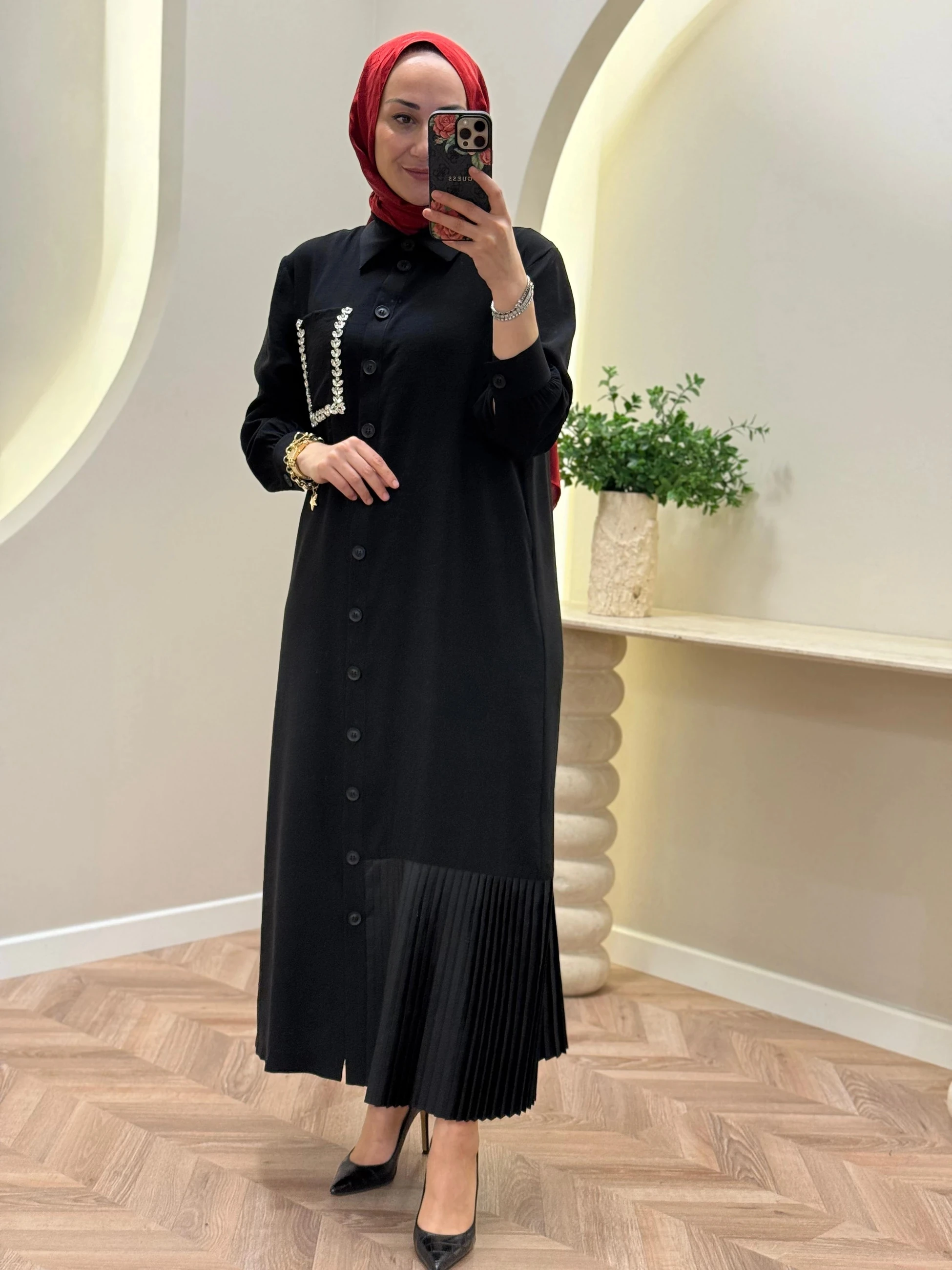 Lonbelon Bm Cep Taş Detaylı Elbise - Siyah