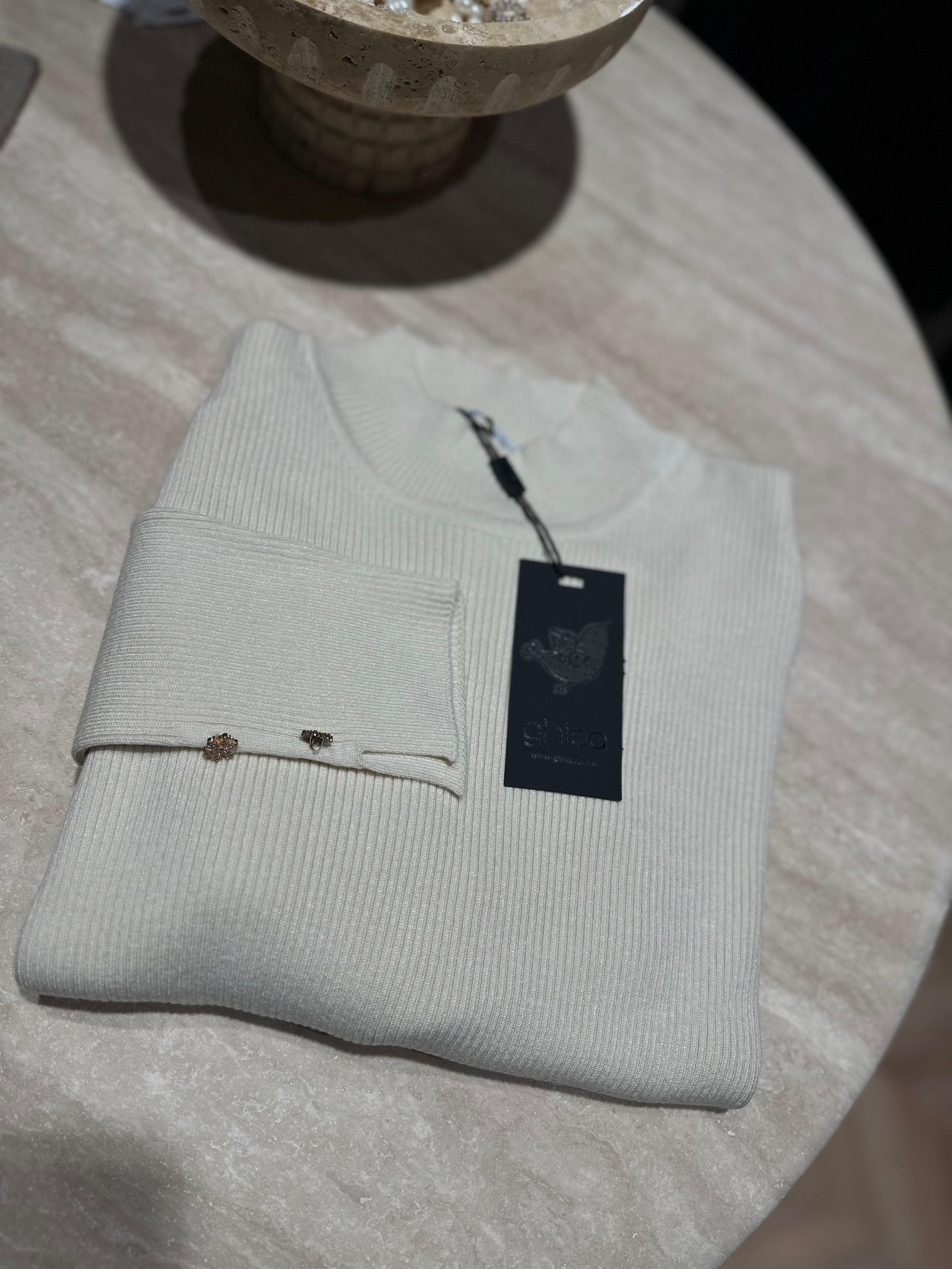 Ghisa Basic Triko Bluz- Ekru