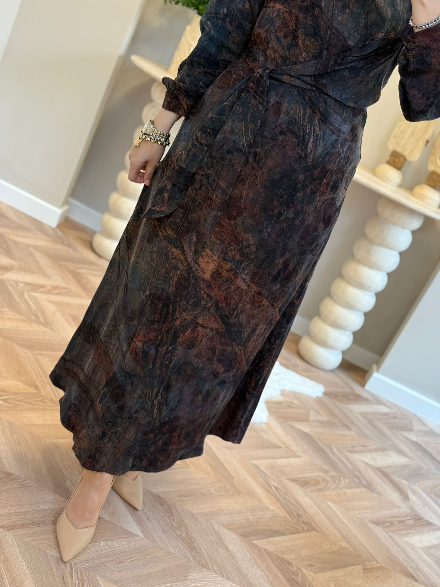 Nuss Bel Detaylı Desenli Elbise