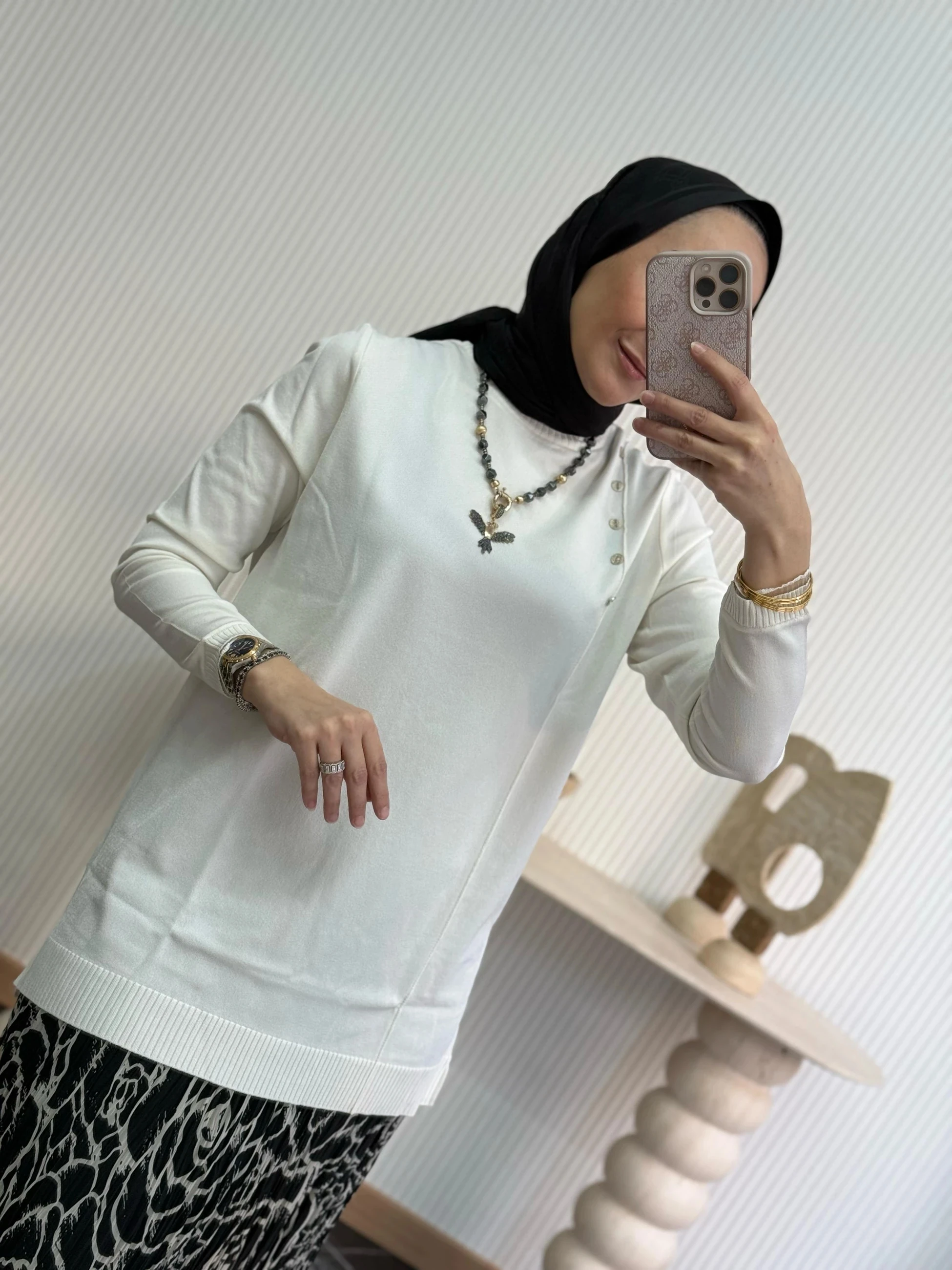 Tığ Triko Fırfır Detay Tunik  - Vanilya