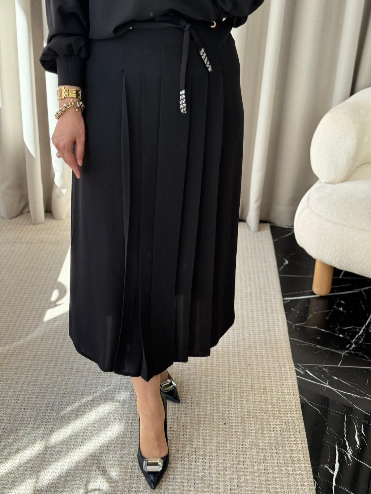 Ghisa Bel Bağlamalı Etek - Siyah