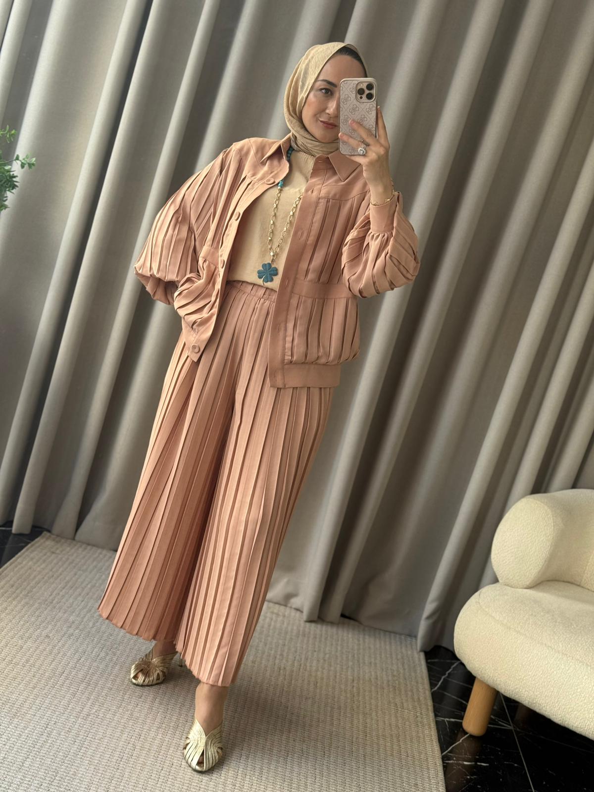 Kahma Pileli Pantolon Takımı