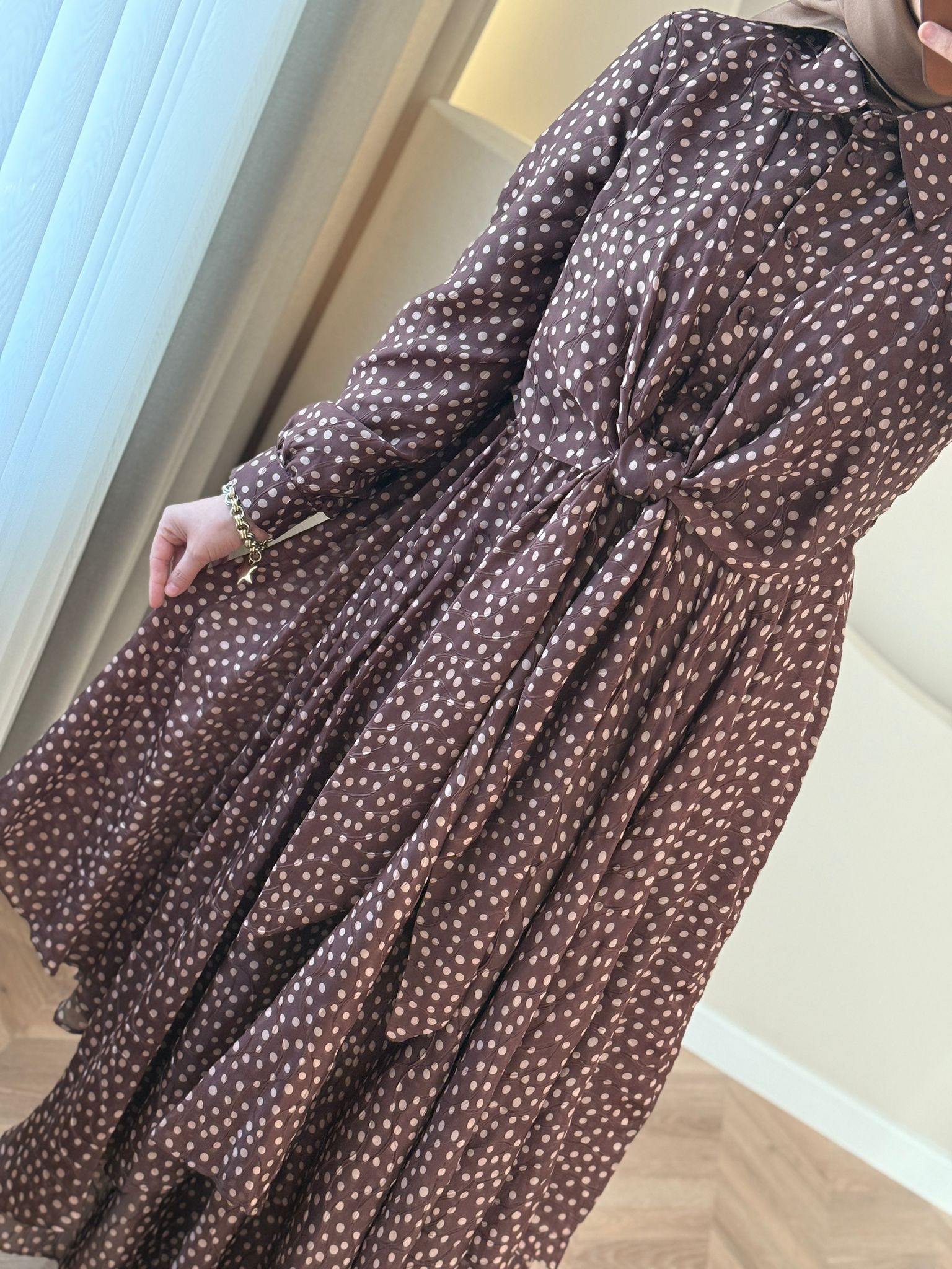 Kahma Puantiyeli Elbise- Kahve