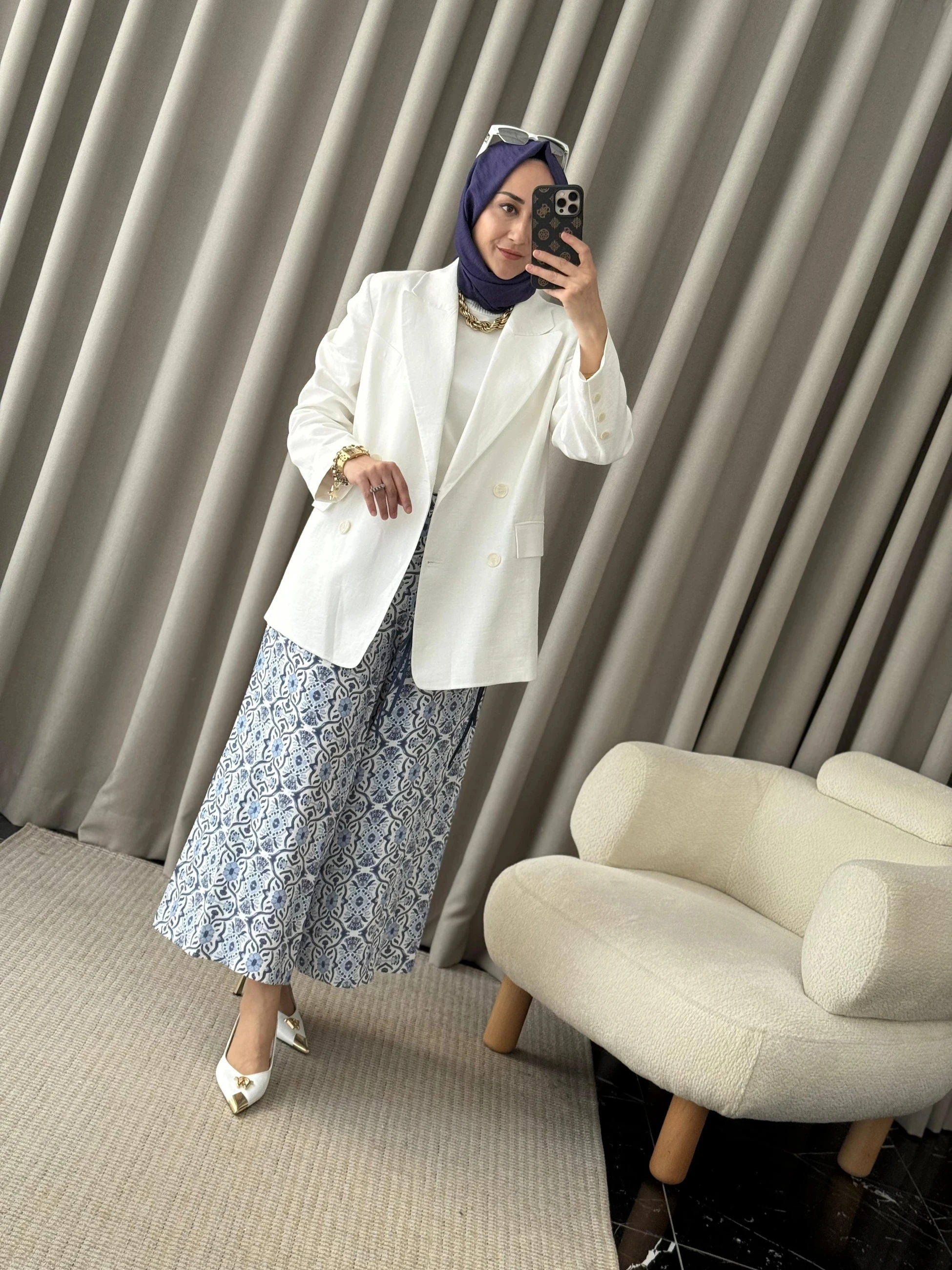 Kahma Desenli Pantolon - Mavi