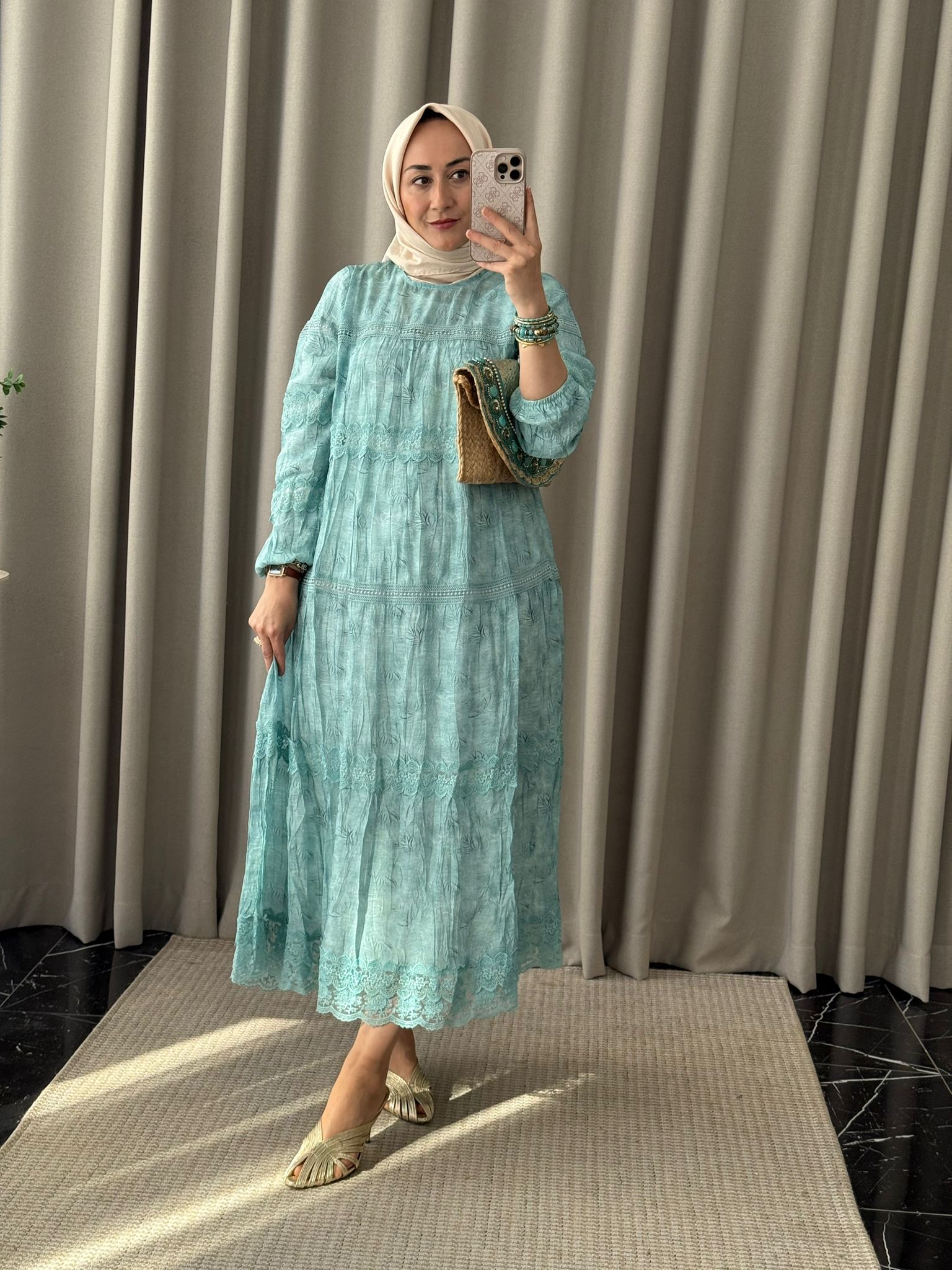 Lissmore Güpür Detaylı Elbise  - Mavi