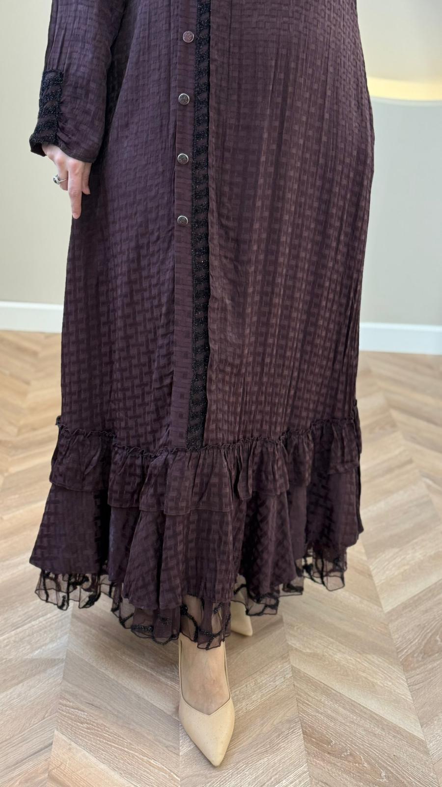 Lissmore Kare Desenli Elbise - Bordo