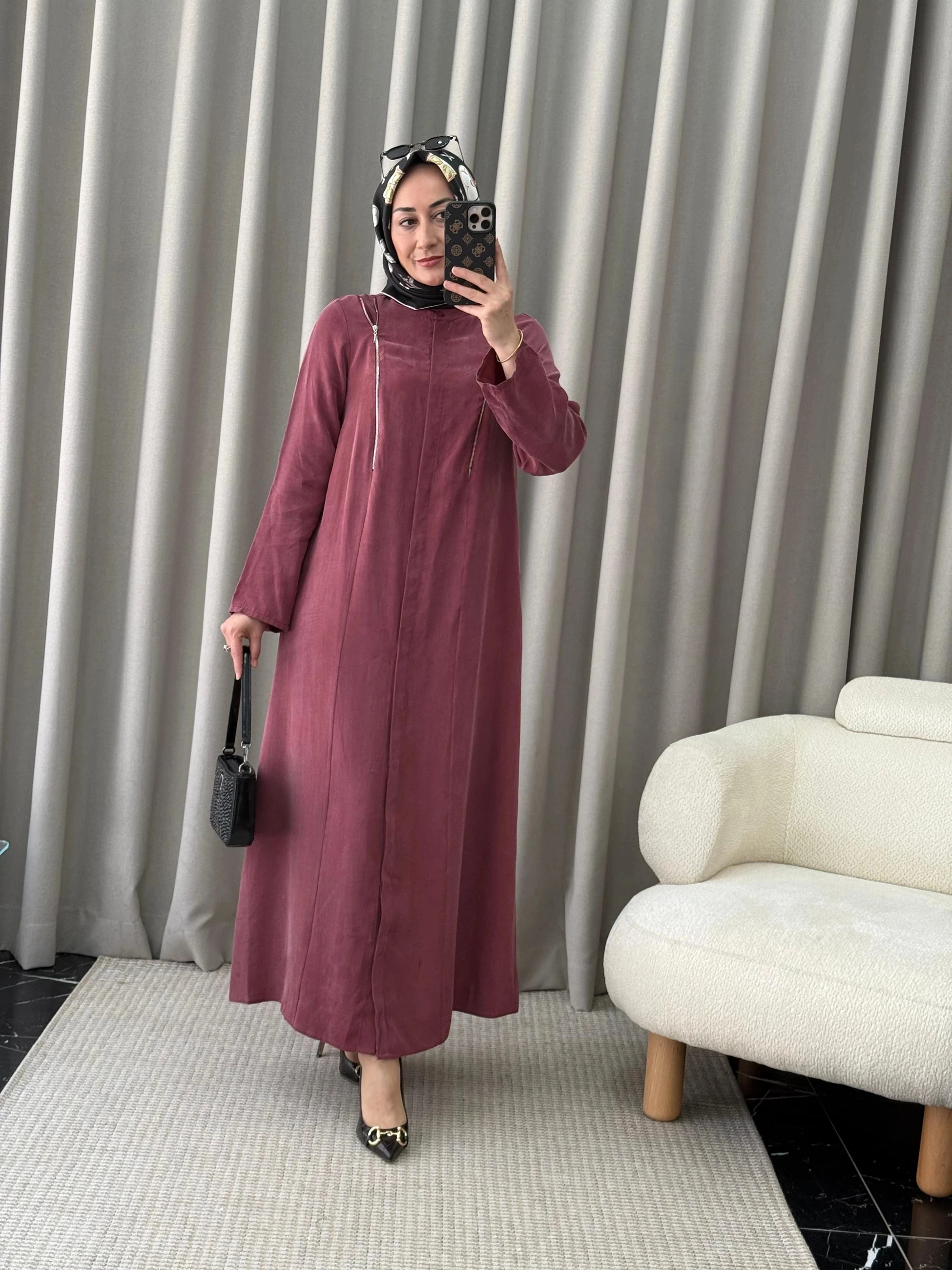 Qeffa Fermuar Detay Elbise - Bordo