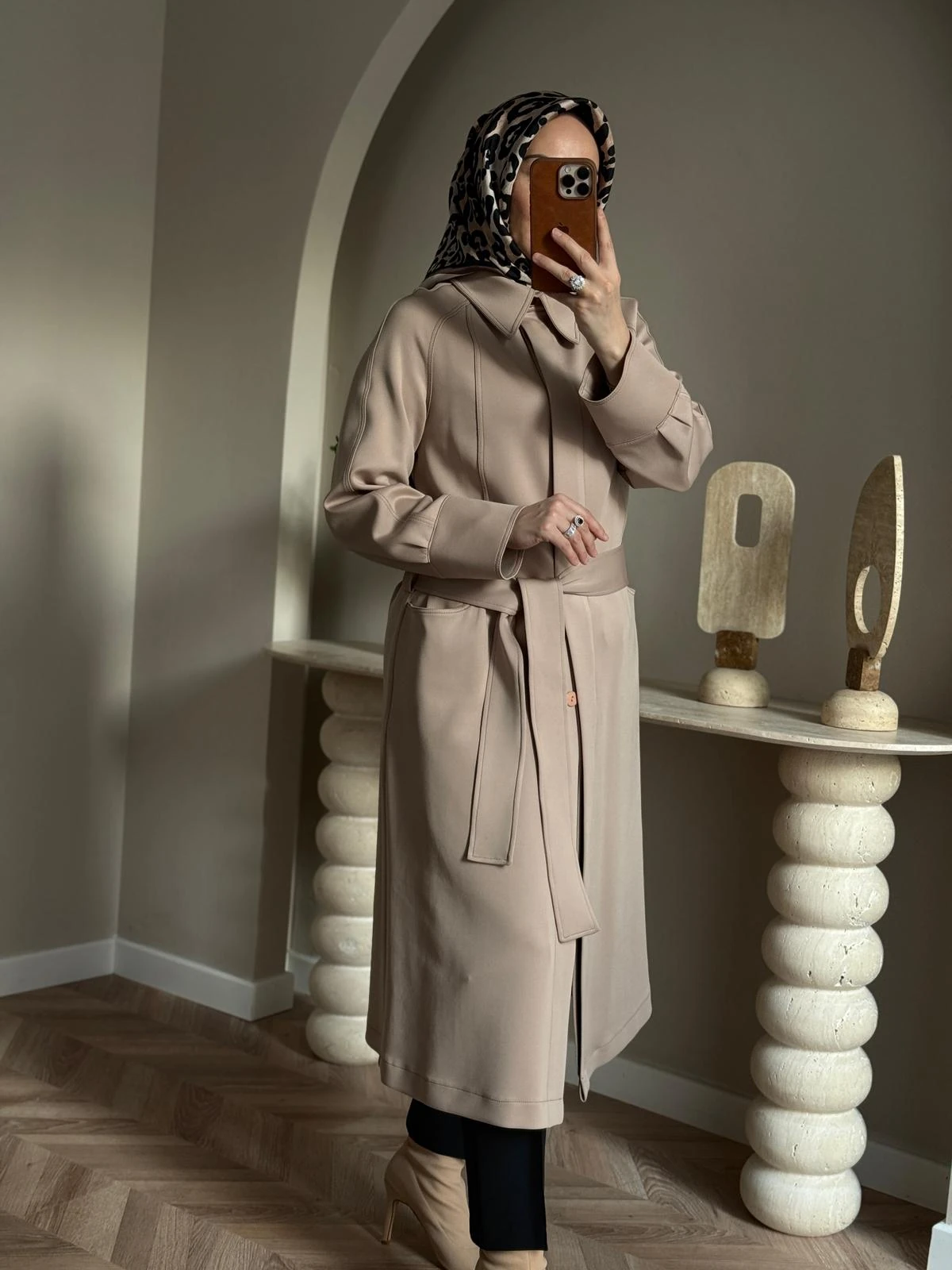 Qeffa Scuba Kumaş Pardesü- Bej