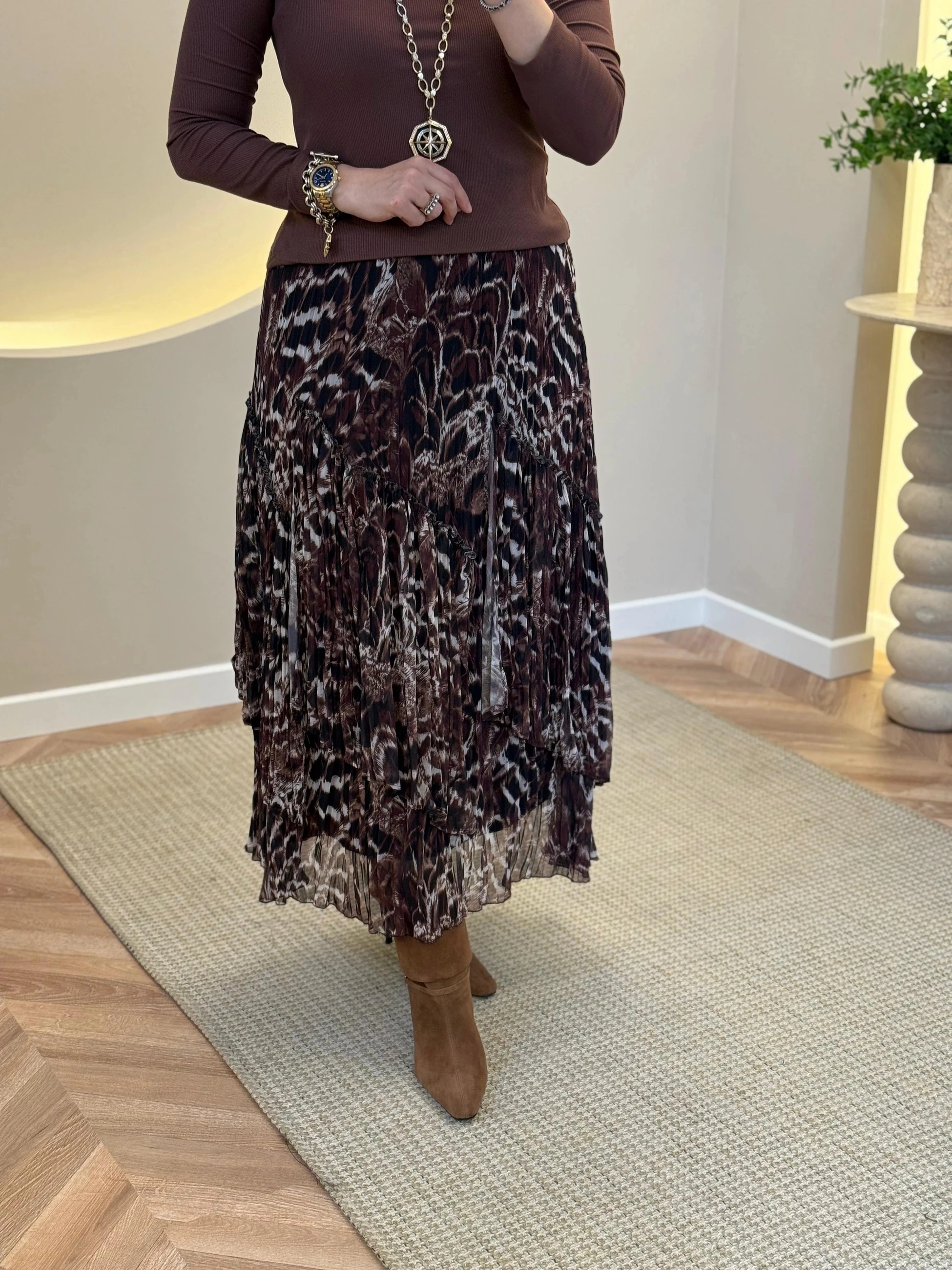 Sentez Viola Leopar Etek - Kahverengi