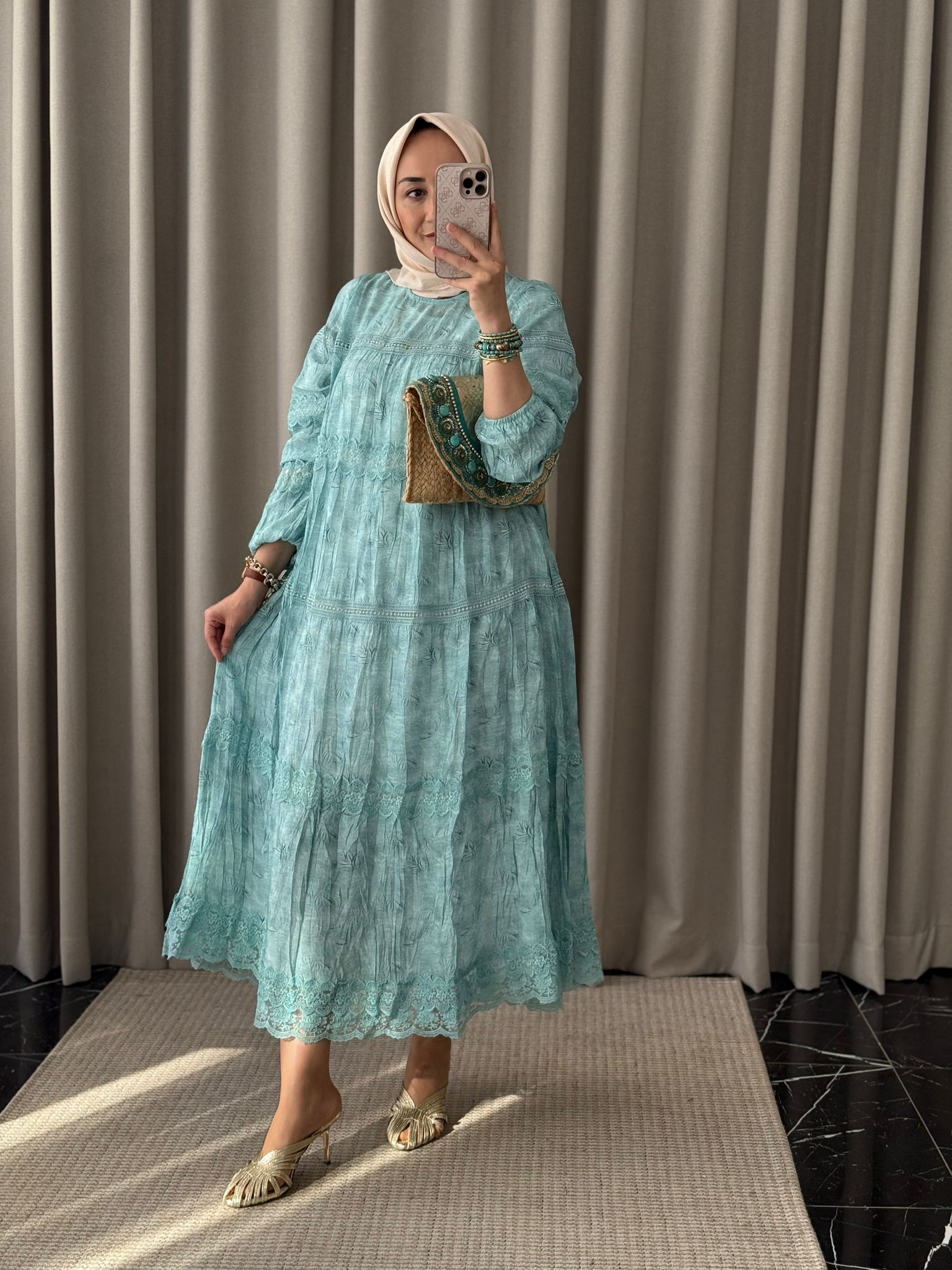 Lissmore Güpür Detaylı Elbise  - Mavi