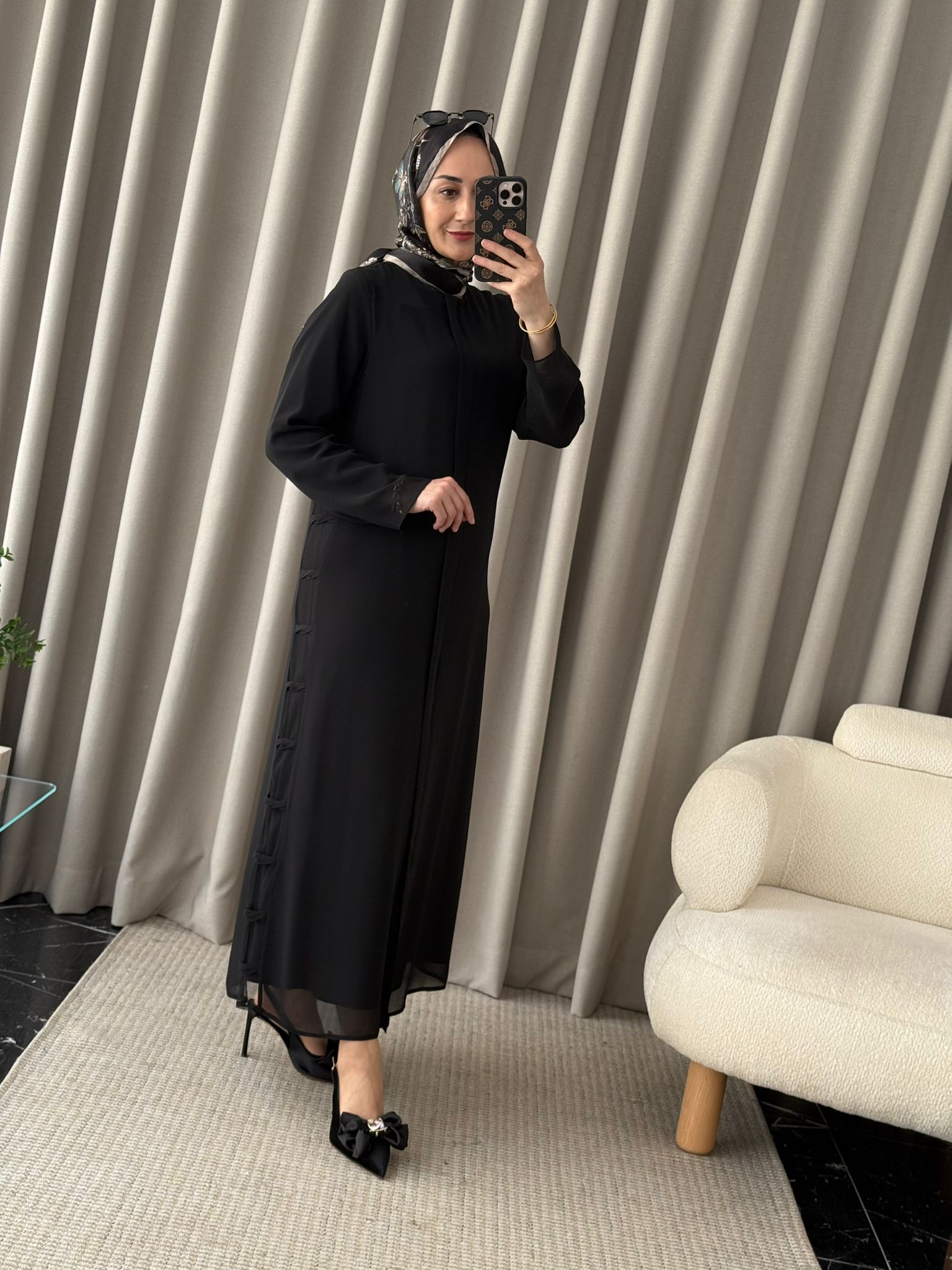 Qeffa Fermuarlı Ferace - Siyah