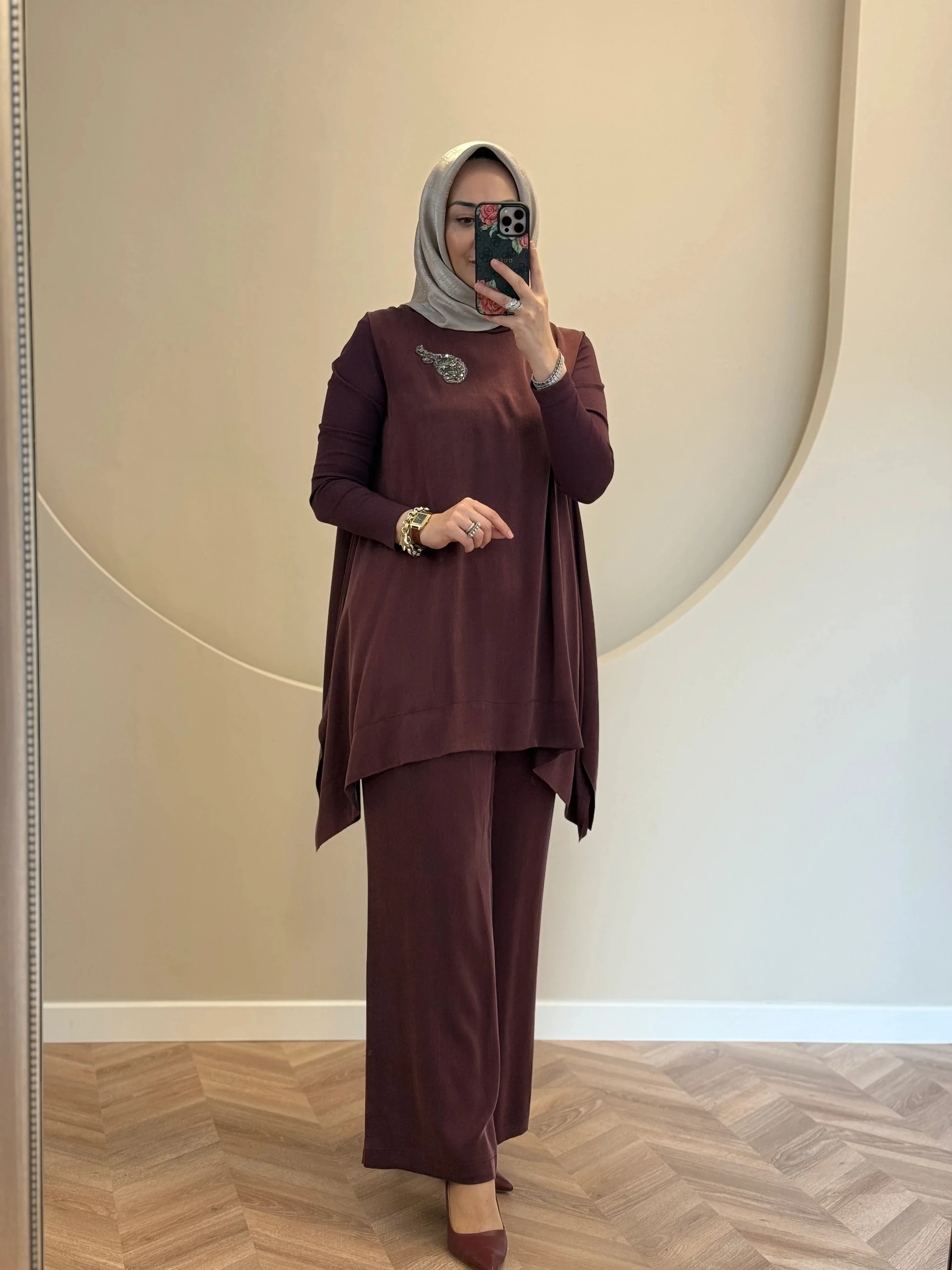 Nuss triko detaylı cupra takım - Mürdüm